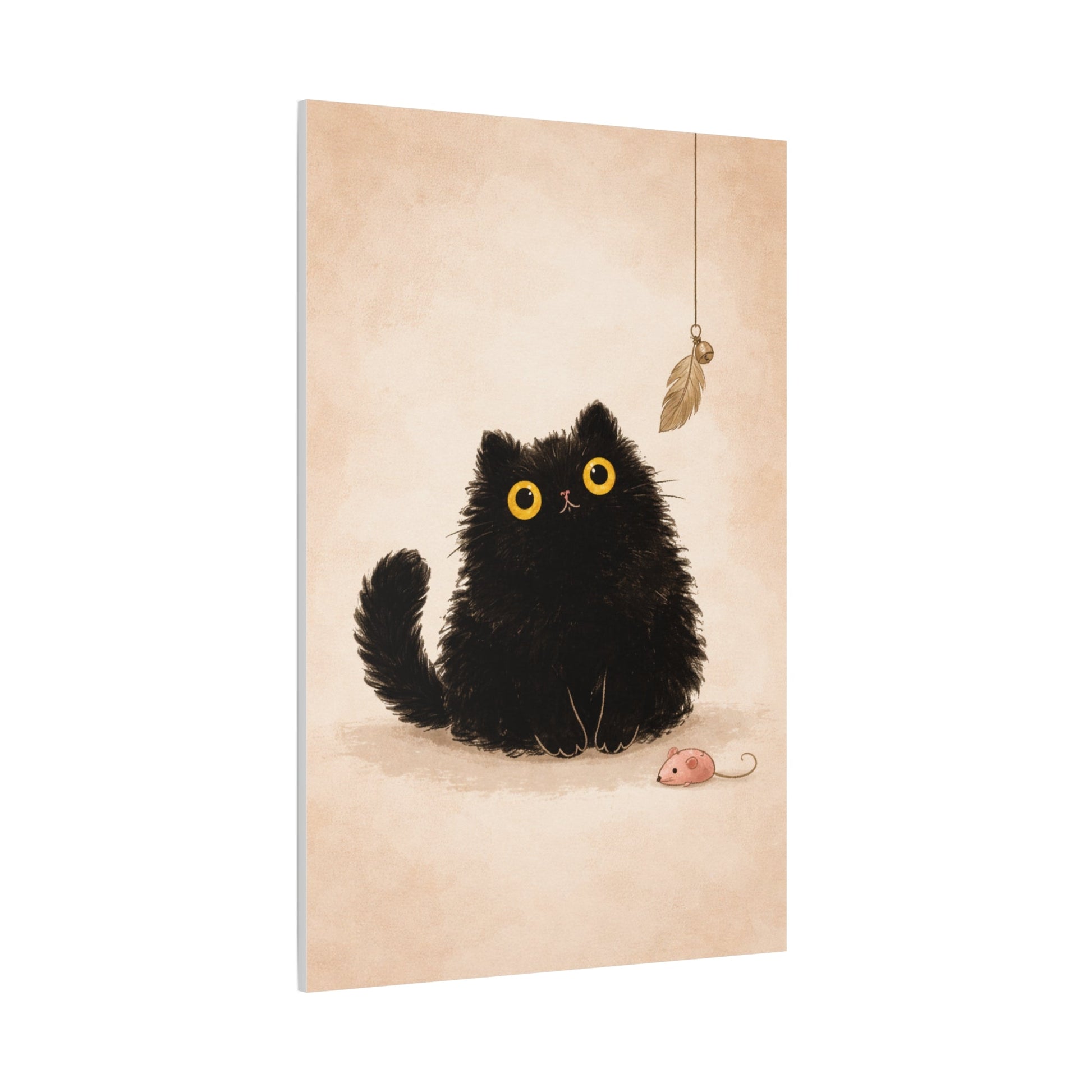 Fluffy Black Cat Canvas Print — Cute Wide - Eyed Kitty Wall Art - FloofChonk