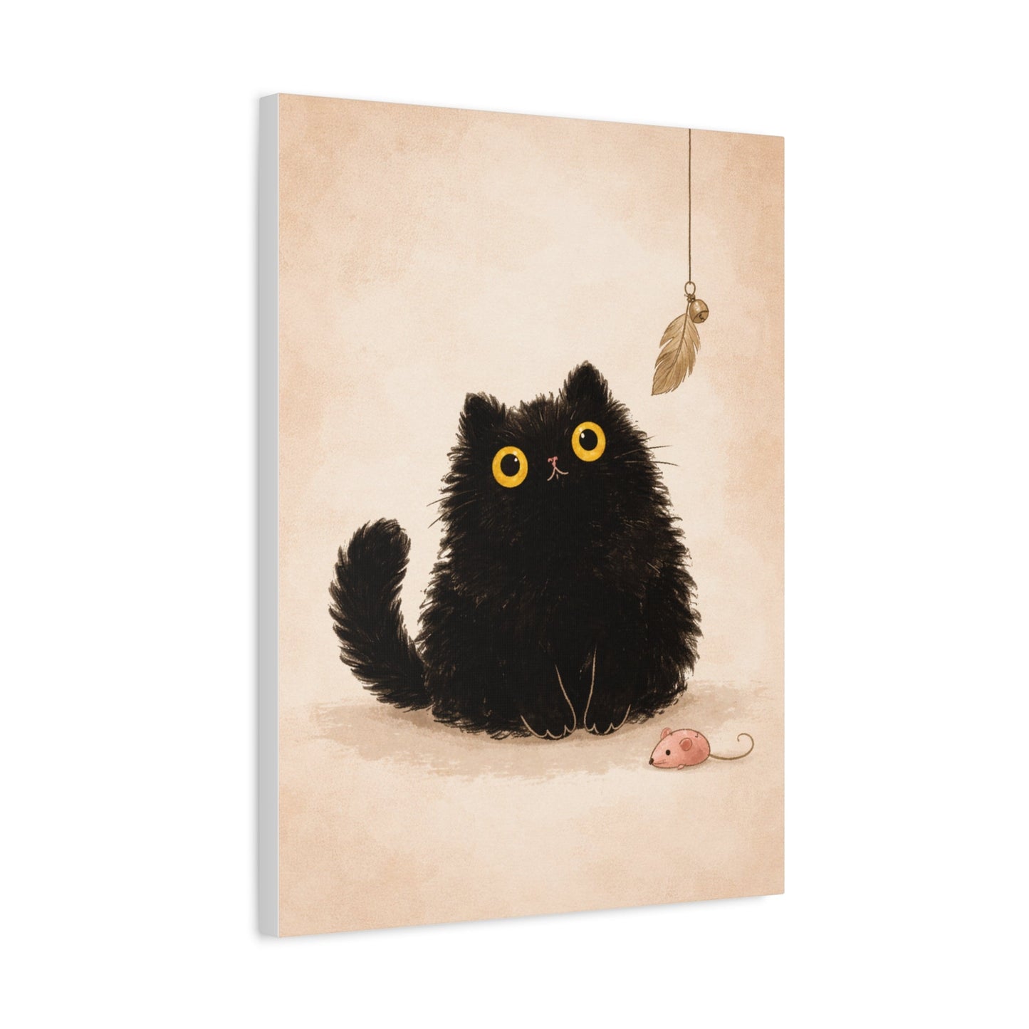 Fluffy Black Cat Canvas Print — Cute Wide - Eyed Kitty Wall Art - FloofChonk