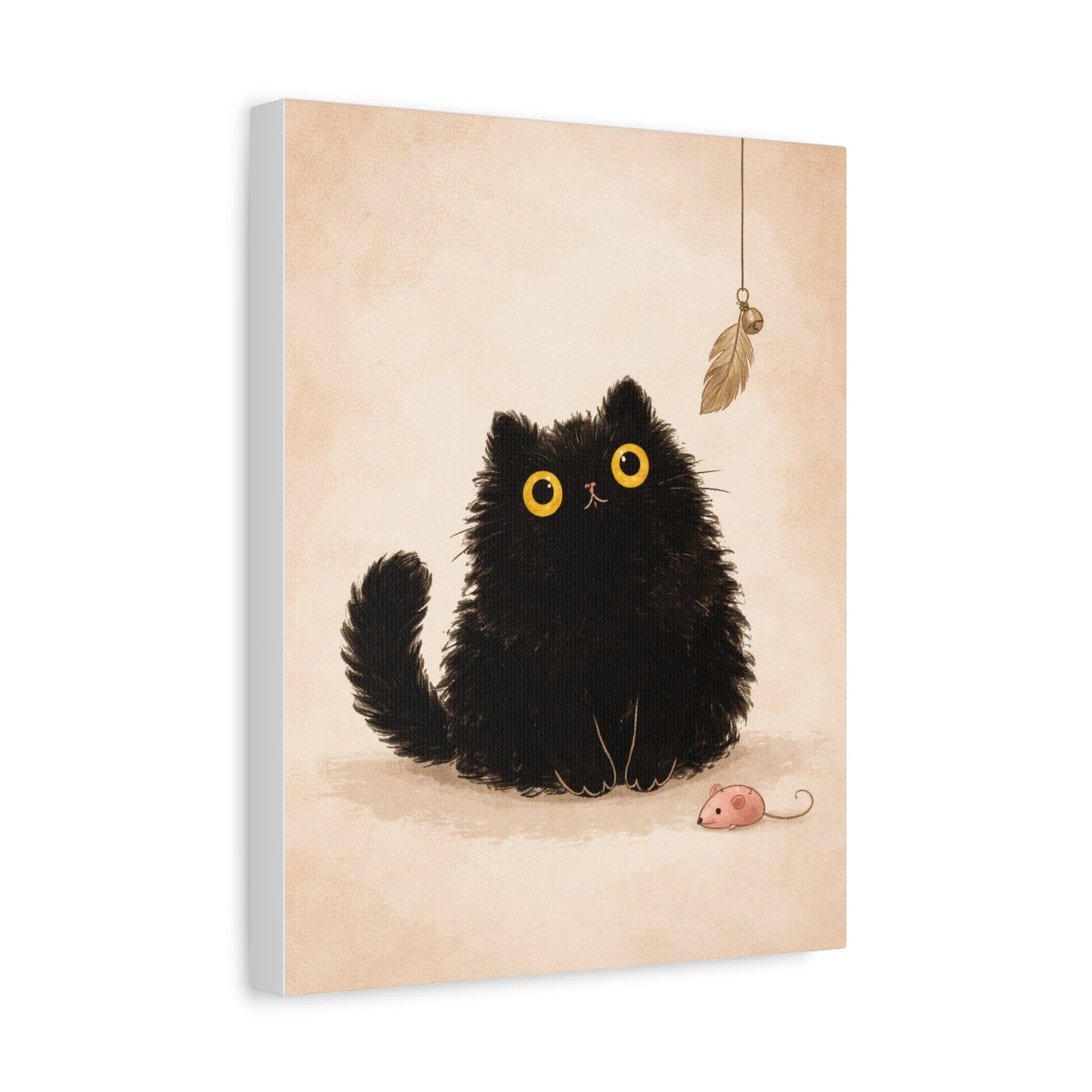 Fluffy Black Cat Canvas Print — Cute Wide - Eyed Kitty Wall Art - FloofChonk