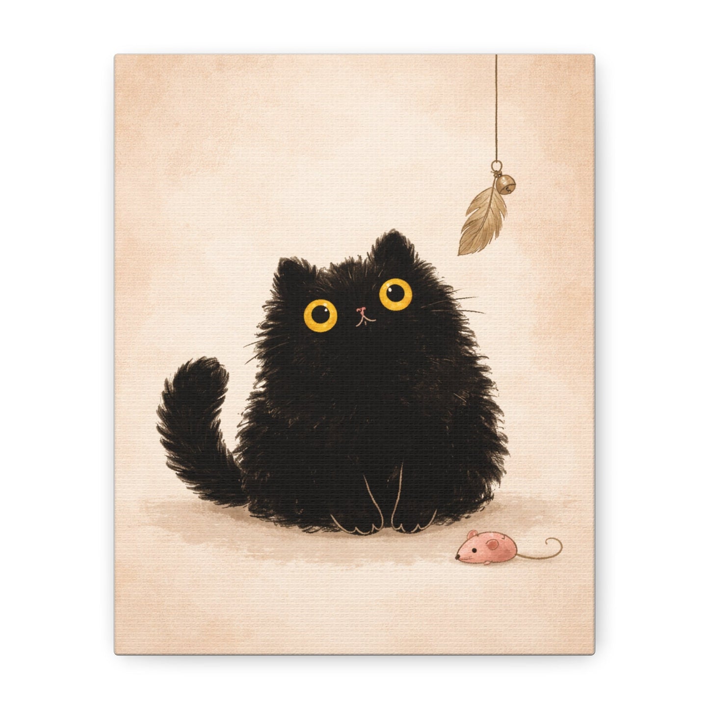 Fluffy Black Cat Canvas Print — Cute Wide - Eyed Kitty Wall Art - FloofChonk