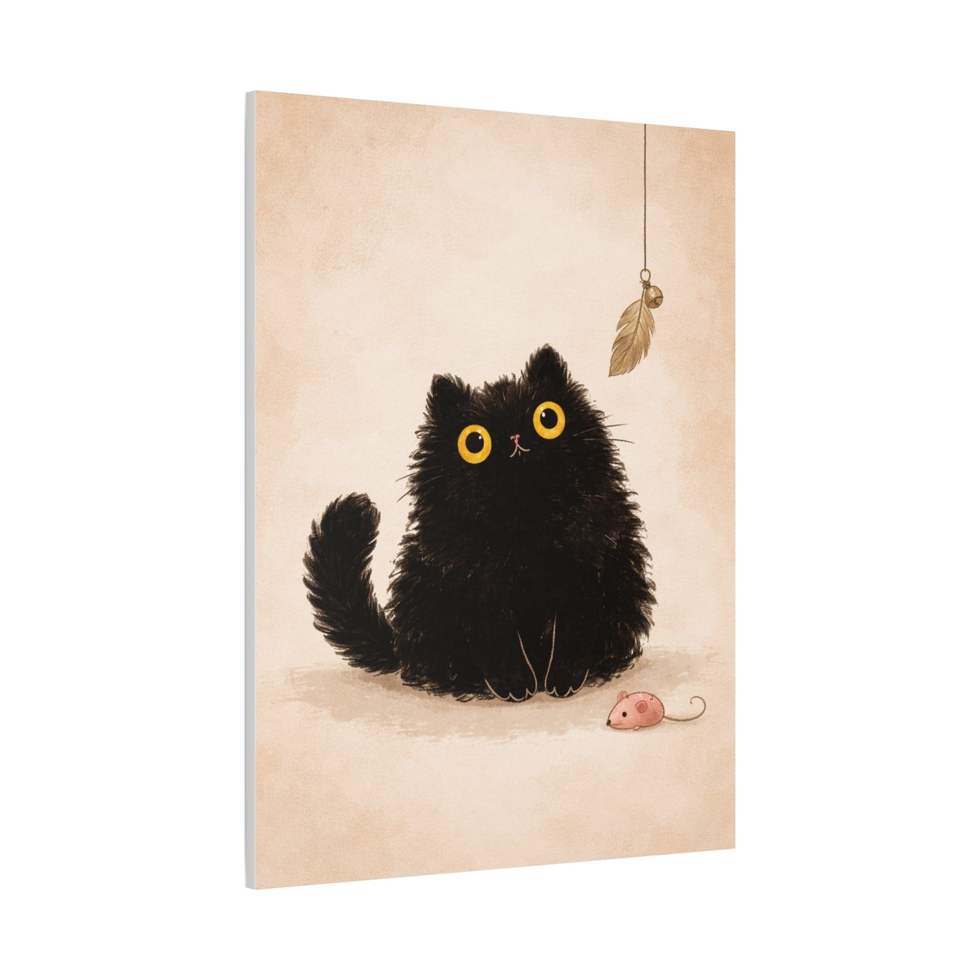 Fluffy Black Cat Canvas Print — Cute Wide - Eyed Kitty Wall Art - FloofChonk
