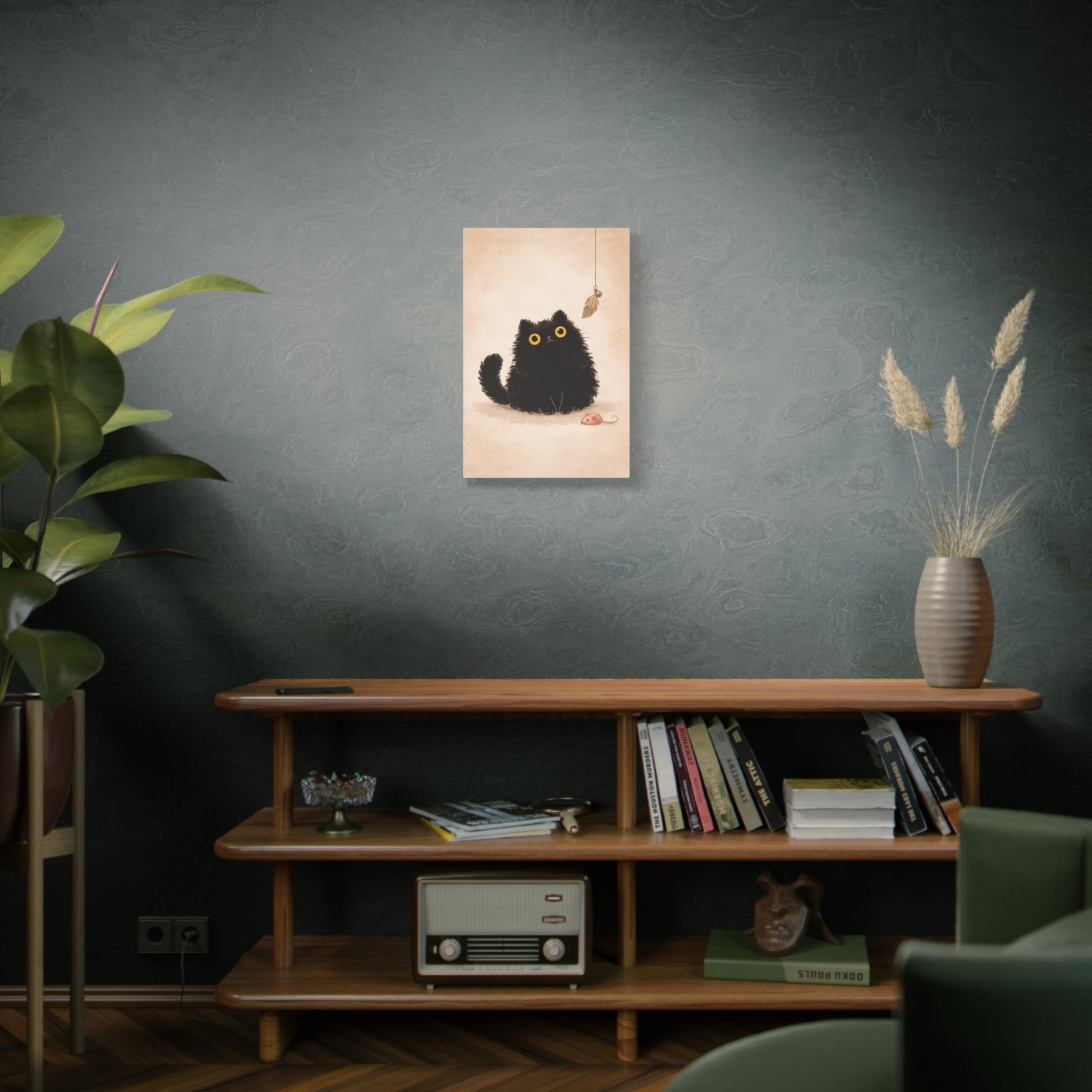 Fluffy Black Cat Canvas Print — Cute Wide - Eyed Kitty Wall Art - FloofChonk