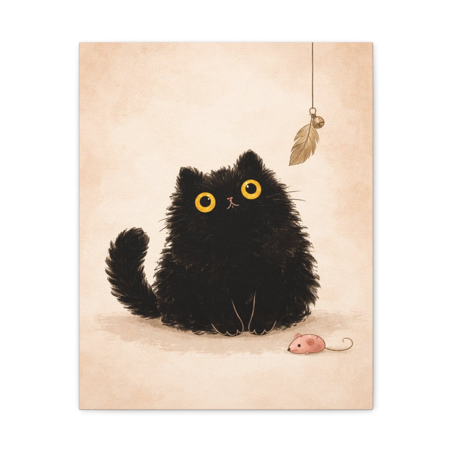 Fluffy Black Cat Canvas Print — Cute Wide - Eyed Kitty Wall Art - FloofChonk