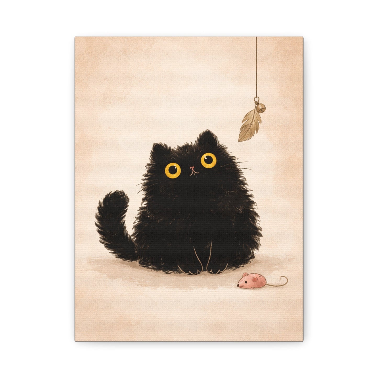 Fluffy Black Cat Canvas Print — Cute Wide - Eyed Kitty Wall Art - FloofChonk