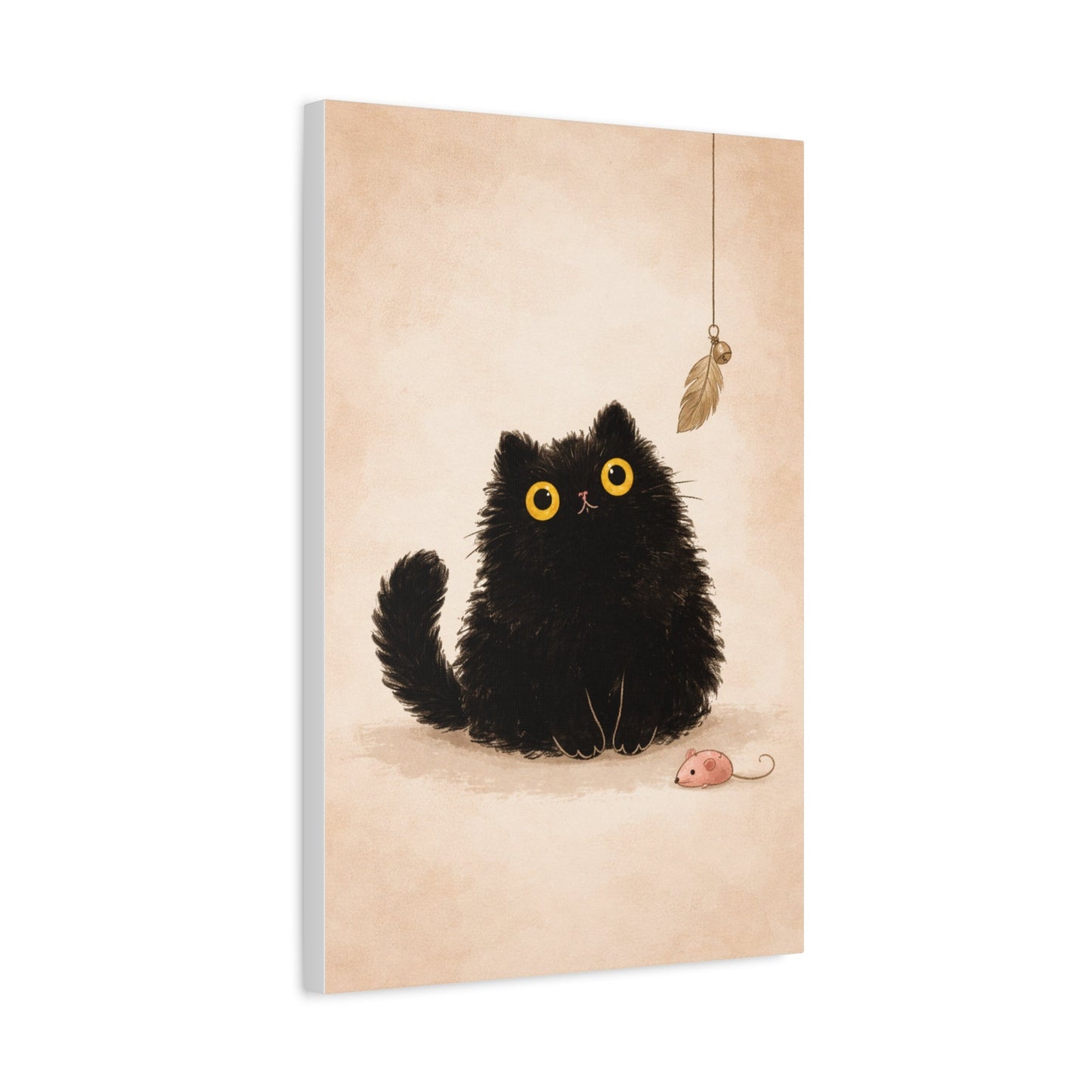 Fluffy Black Cat Canvas Print — Cute Wide - Eyed Kitty Wall Art - FloofChonk