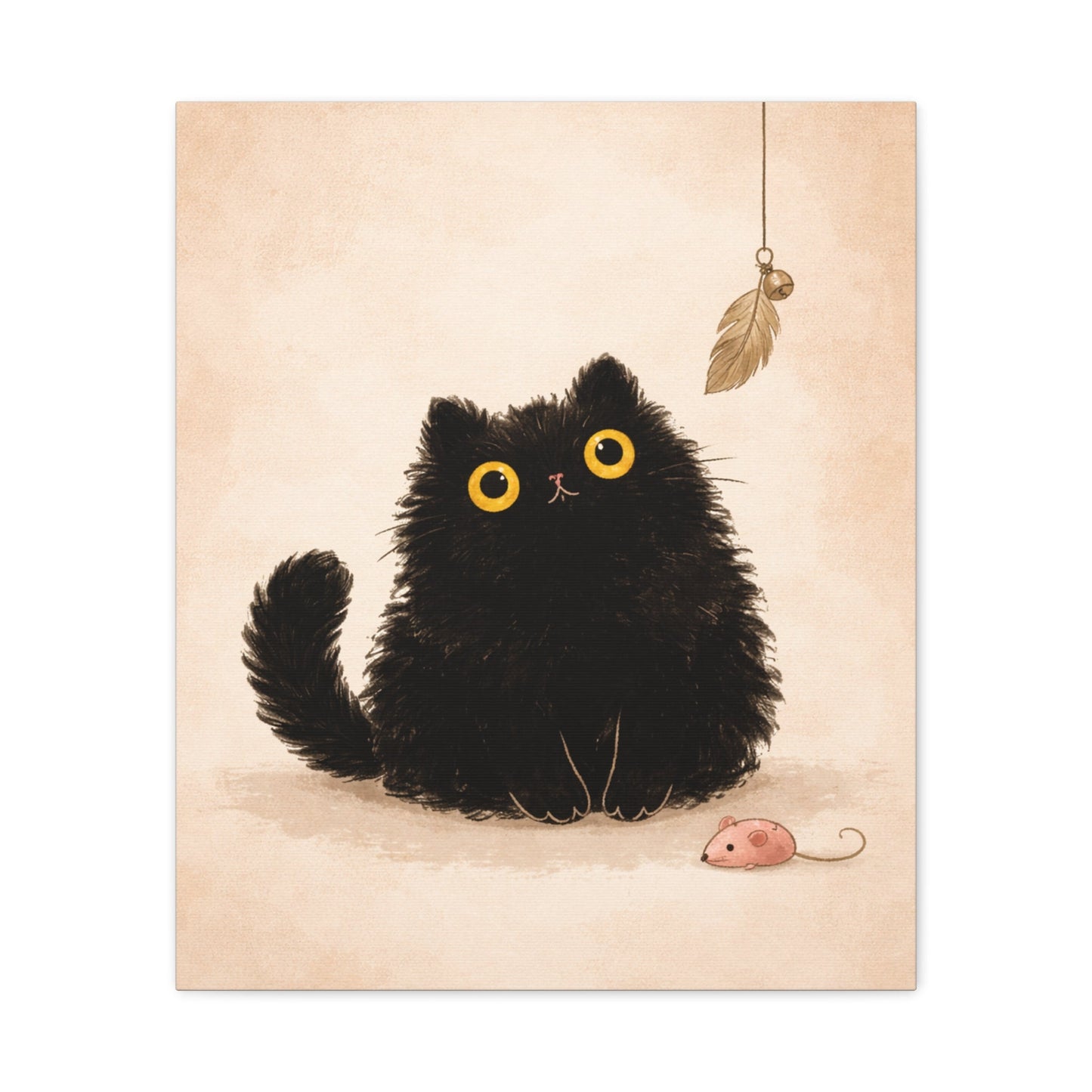Fluffy Black Cat Canvas Print — Cute Wide - Eyed Kitty Wall Art - FloofChonk