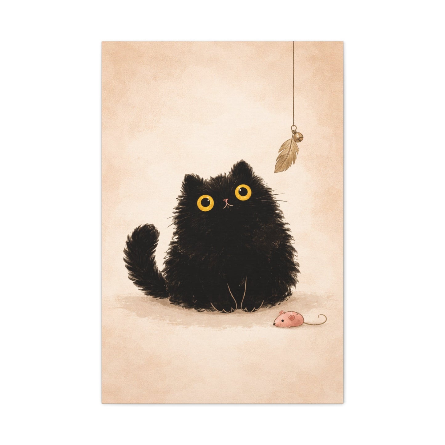 Fluffy Black Cat Canvas Print — Cute Wide - Eyed Kitty Wall Art - FloofChonk