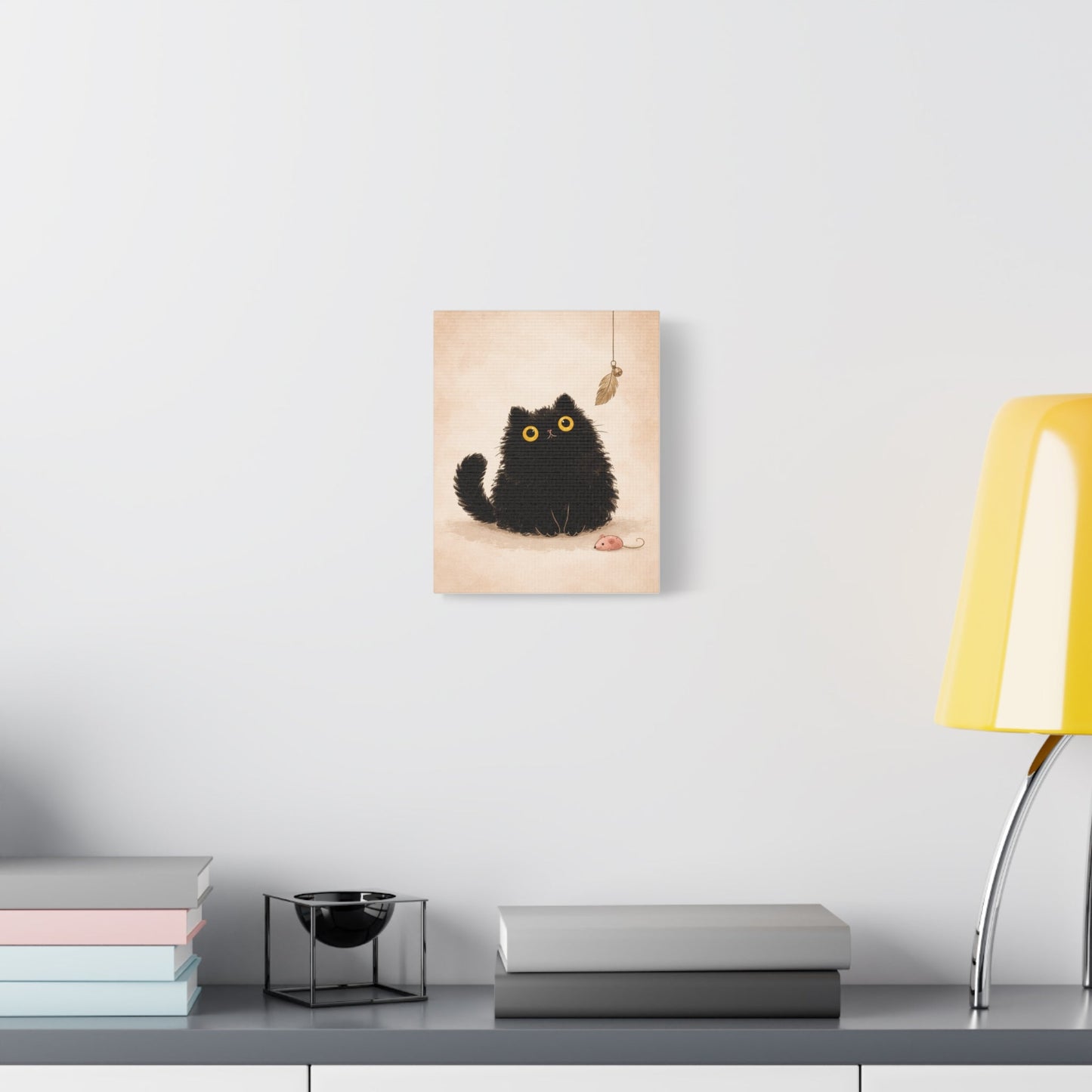 Fluffy Black Cat Canvas Print — Cute Wide - Eyed Kitty Wall Art - FloofChonk