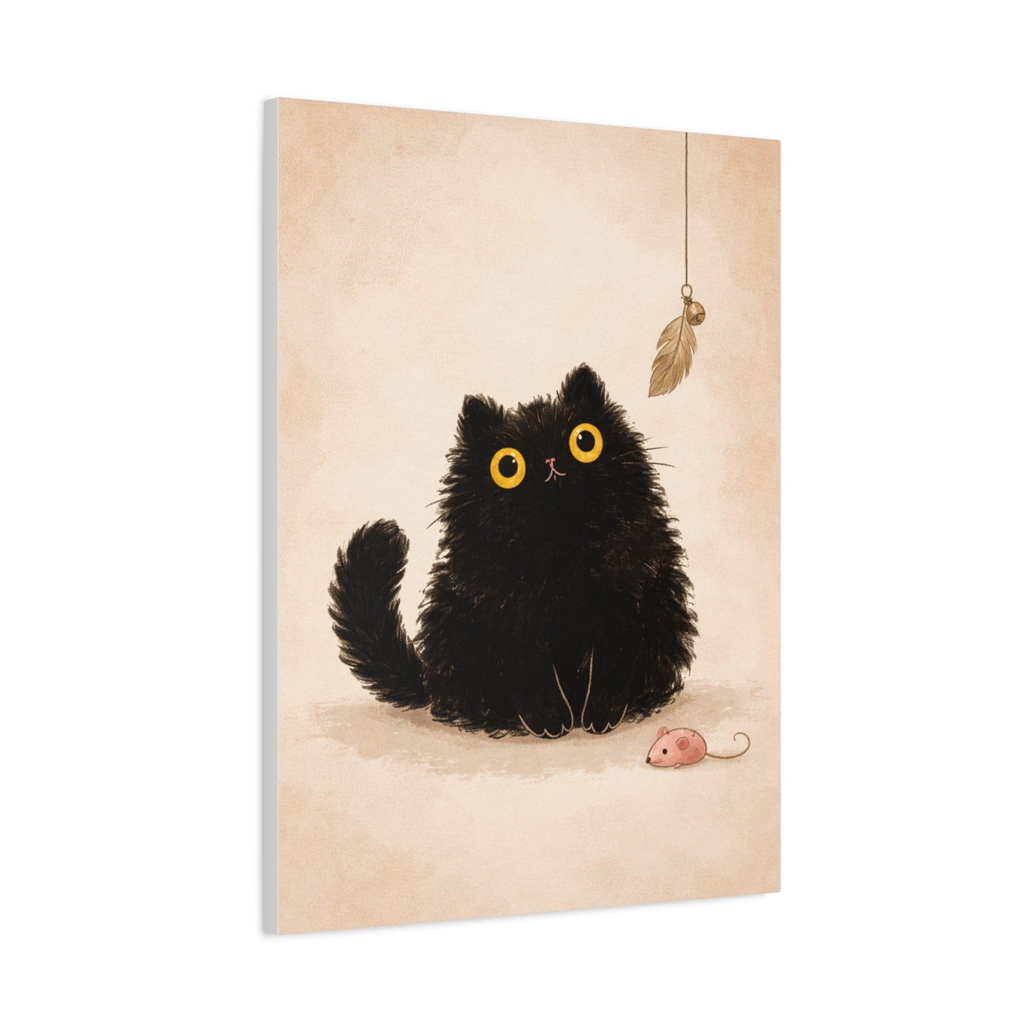 Fluffy Black Cat Canvas Print — Cute Wide - Eyed Kitty Wall Art - FloofChonk