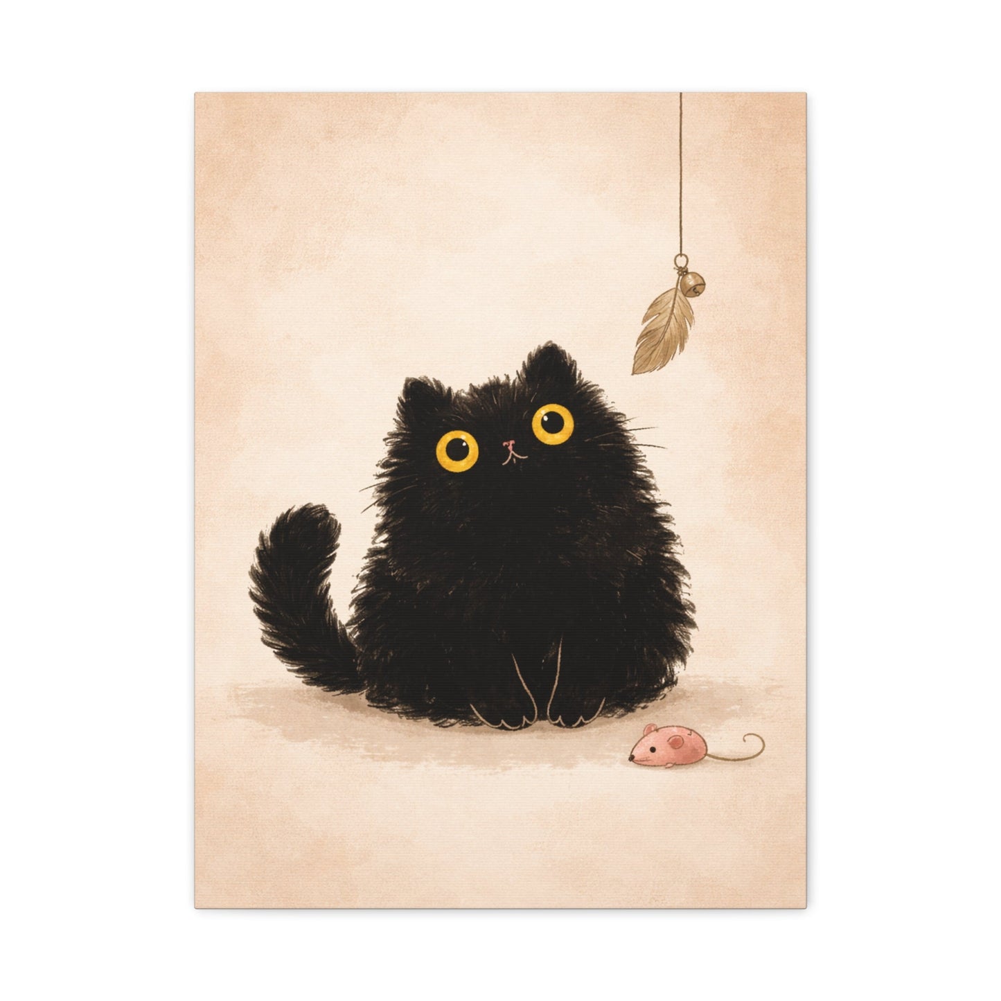 Fluffy Black Cat Canvas Print — Cute Wide - Eyed Kitty Wall Art - FloofChonk