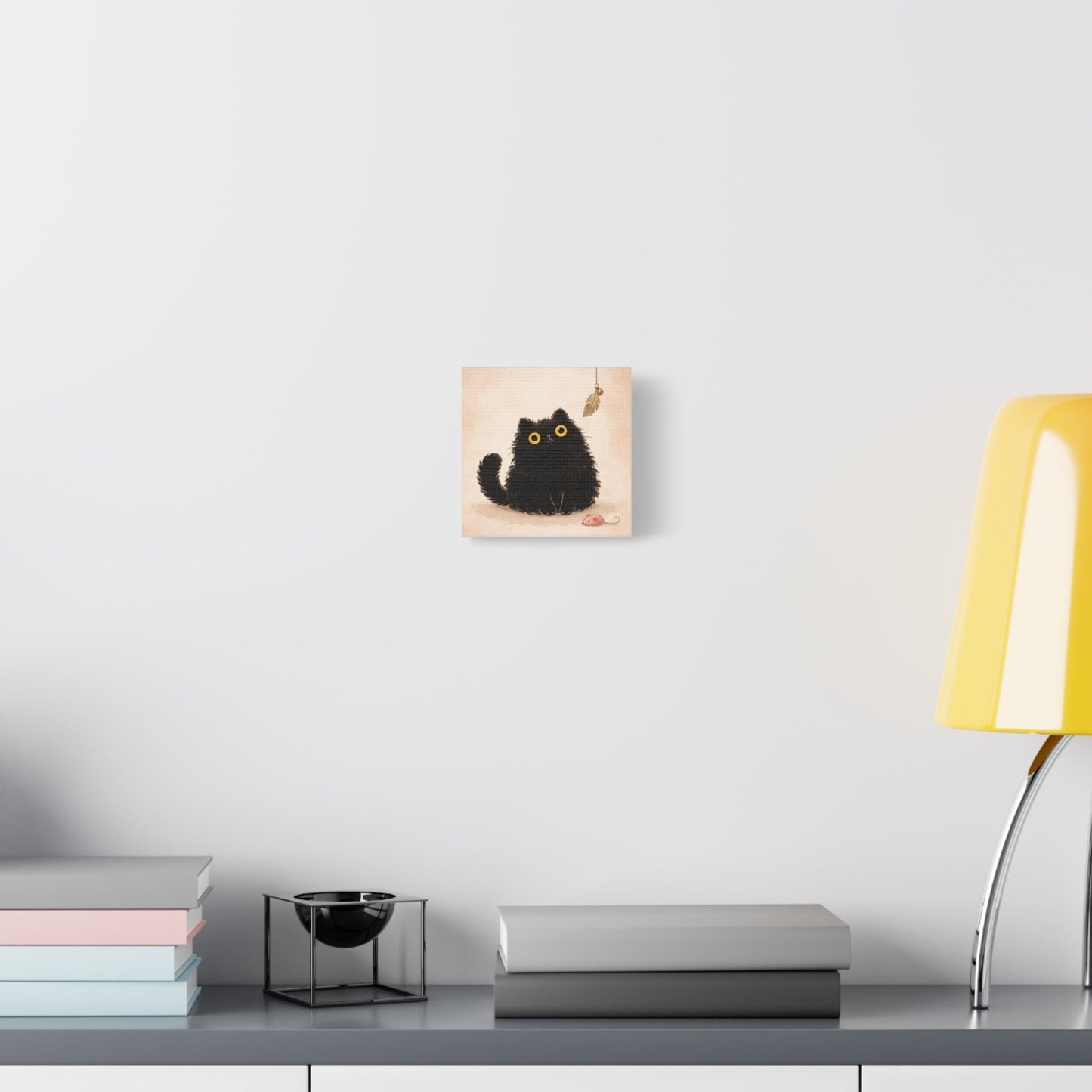 Fluffy Black Cat Canvas Print — Cute Wide - Eyed Kitty Wall Art - FloofChonk