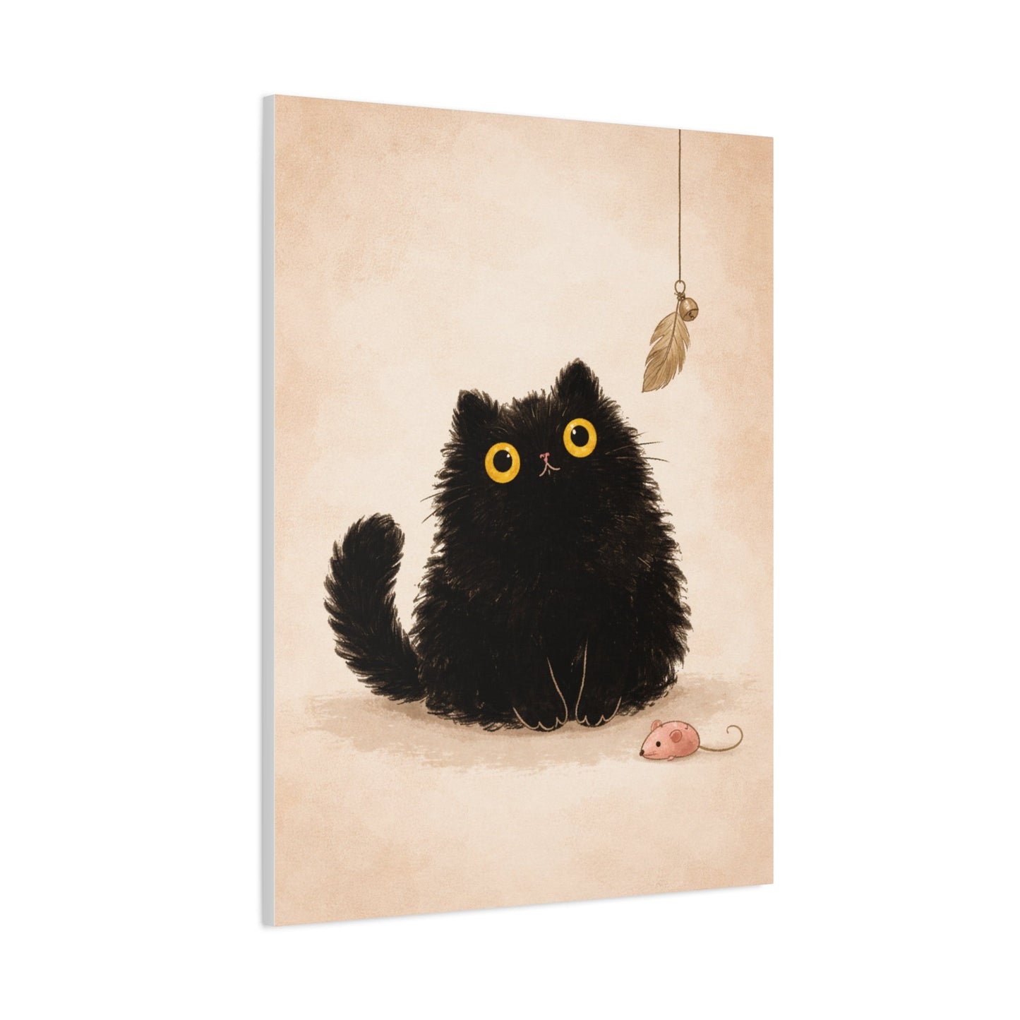 Fluffy Black Cat Canvas Print — Cute Wide - Eyed Kitty Wall Art - FloofChonk