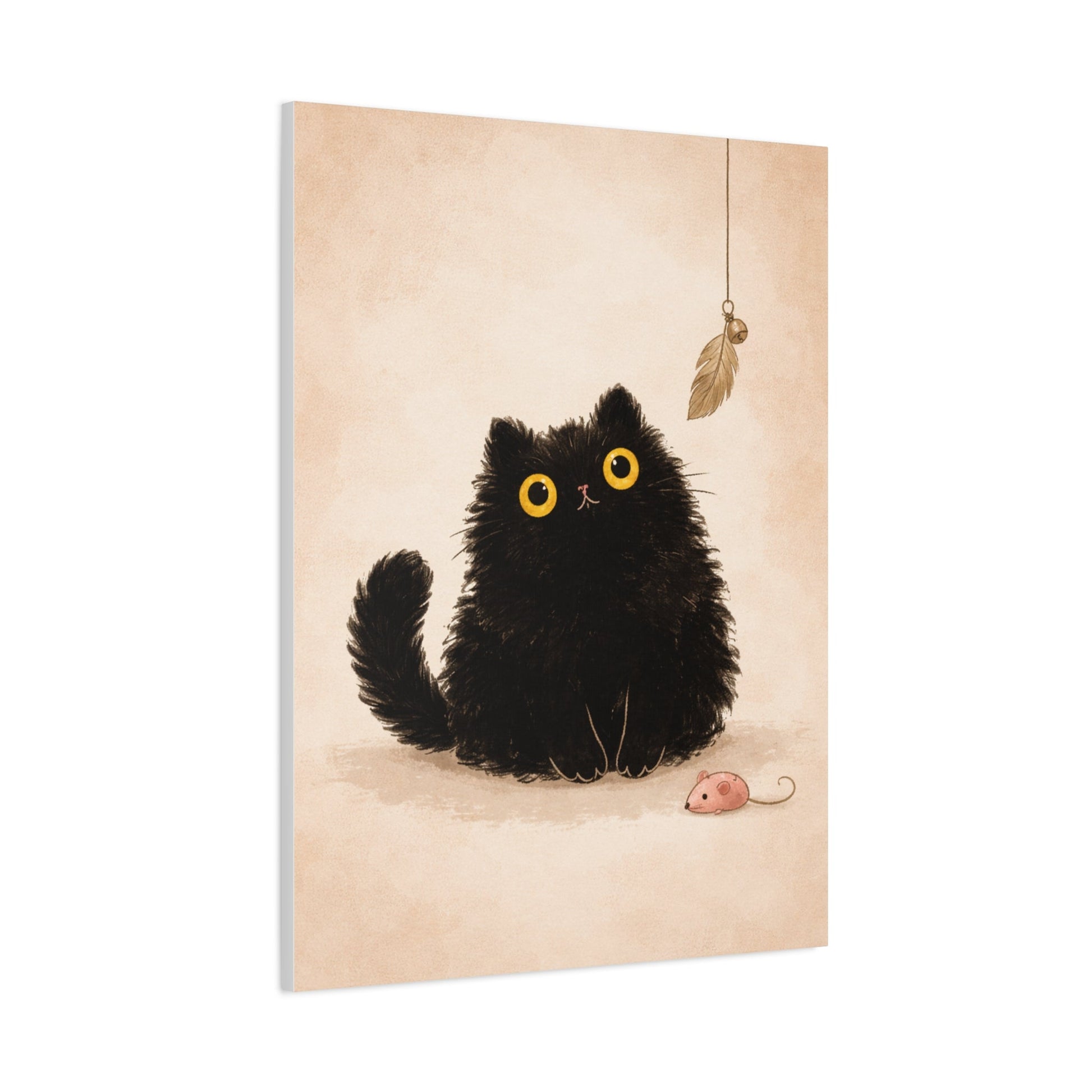Fluffy Black Cat Canvas Print — Cute Wide - Eyed Kitty Wall Art - FloofChonk