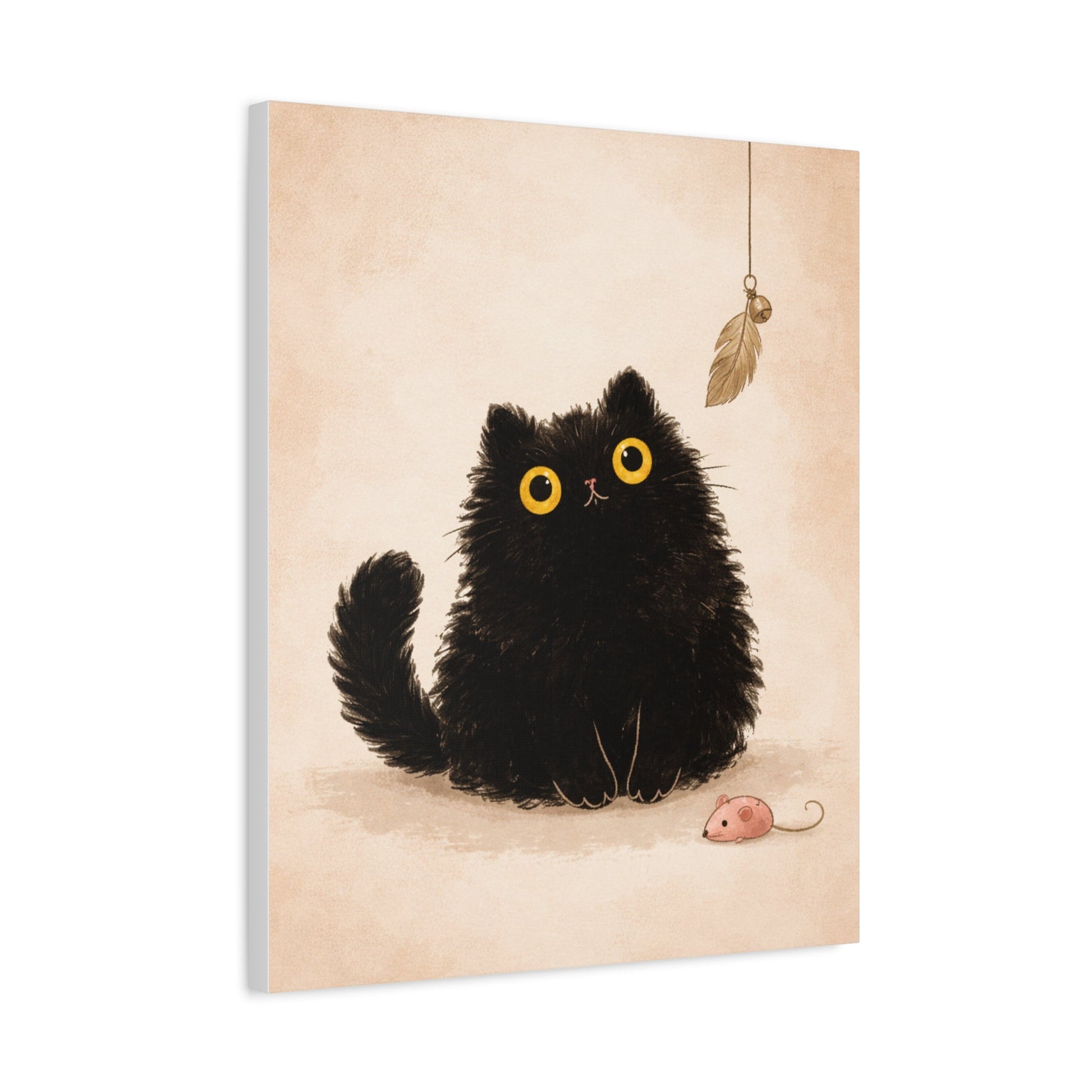 Fluffy Black Cat Canvas Print — Cute Wide - Eyed Kitty Wall Art - FloofChonk