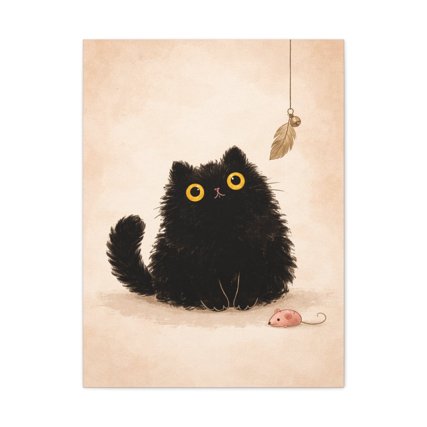 Fluffy Black Cat Canvas Print — Cute Wide - Eyed Kitty Wall Art - FloofChonk