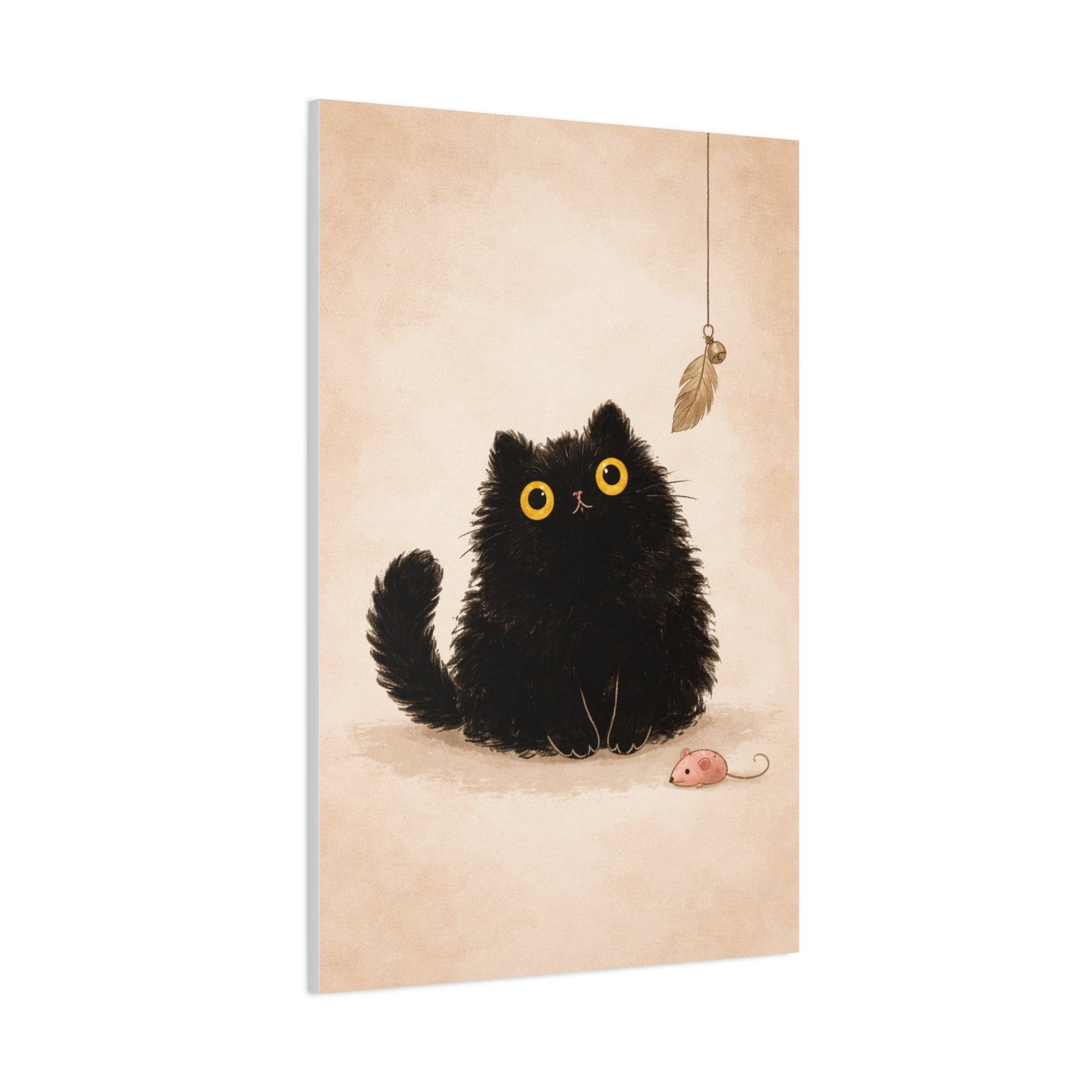 Fluffy Black Cat Canvas Print — Cute Wide - Eyed Kitty Wall Art - FloofChonk