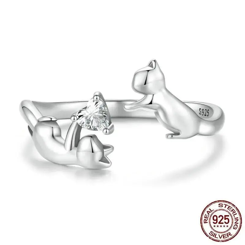 Frolic Cat Argent Pur Open Ring For Women - FloofChonk