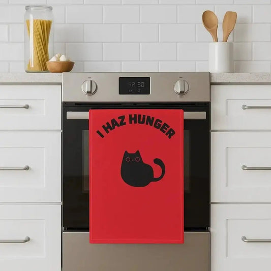 Funny Cat Tea Towels – 'I Haz Hunger' Cat Themed Kitchen Towels - FloofChonk