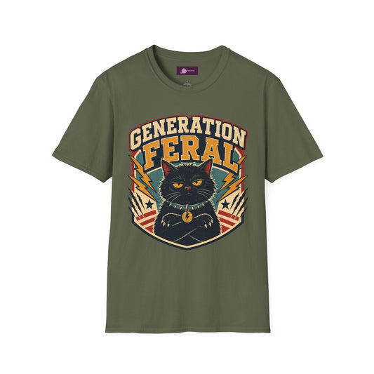 Generation Feral Cat T-Shirt — Retro Moody Cat Graphic Tee - FloofChonk