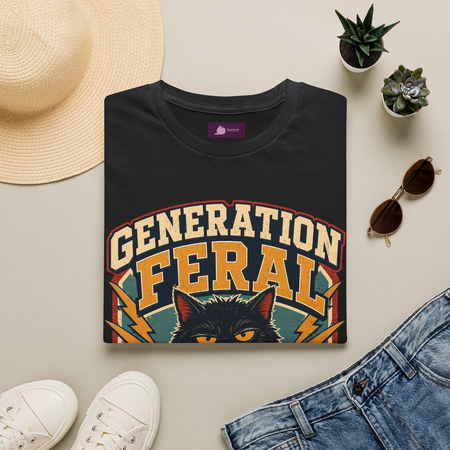 Generation Feral Cat T-Shirt — Retro Moody Cat Graphic Tee - FloofChonk