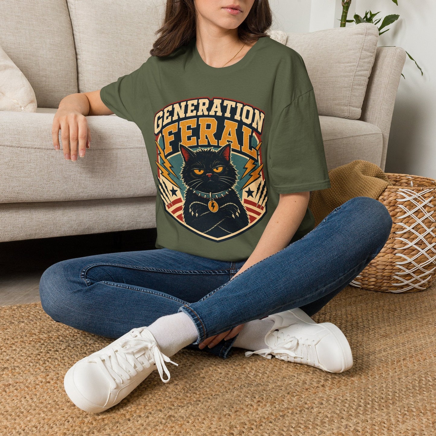 Generation Feral Cat T-Shirt — Retro Moody Cat Graphic Tee - FloofChonk