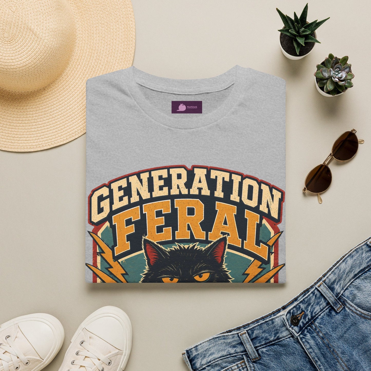 Generation Feral Cat T-Shirt — Retro Moody Cat Graphic Tee - FloofChonk
