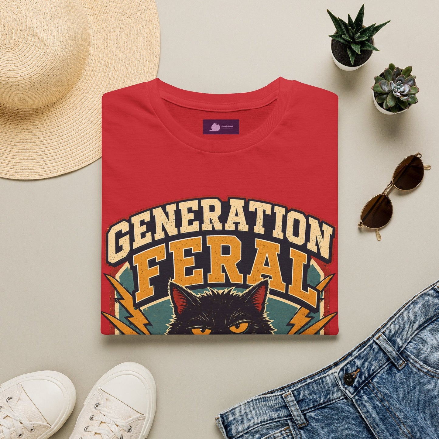 Generation Feral Cat T-Shirt — Retro Moody Cat Graphic Tee - FloofChonk