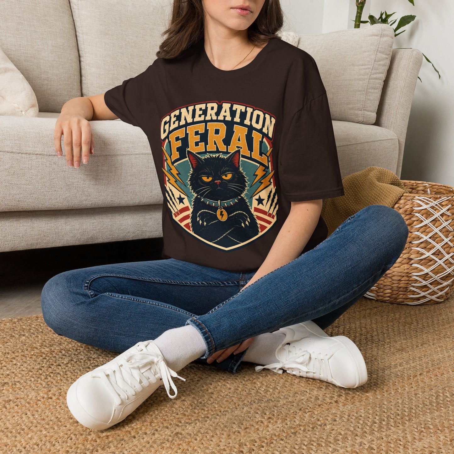 Generation Feral Cat T-Shirt — Retro Moody Cat Graphic Tee - FloofChonk