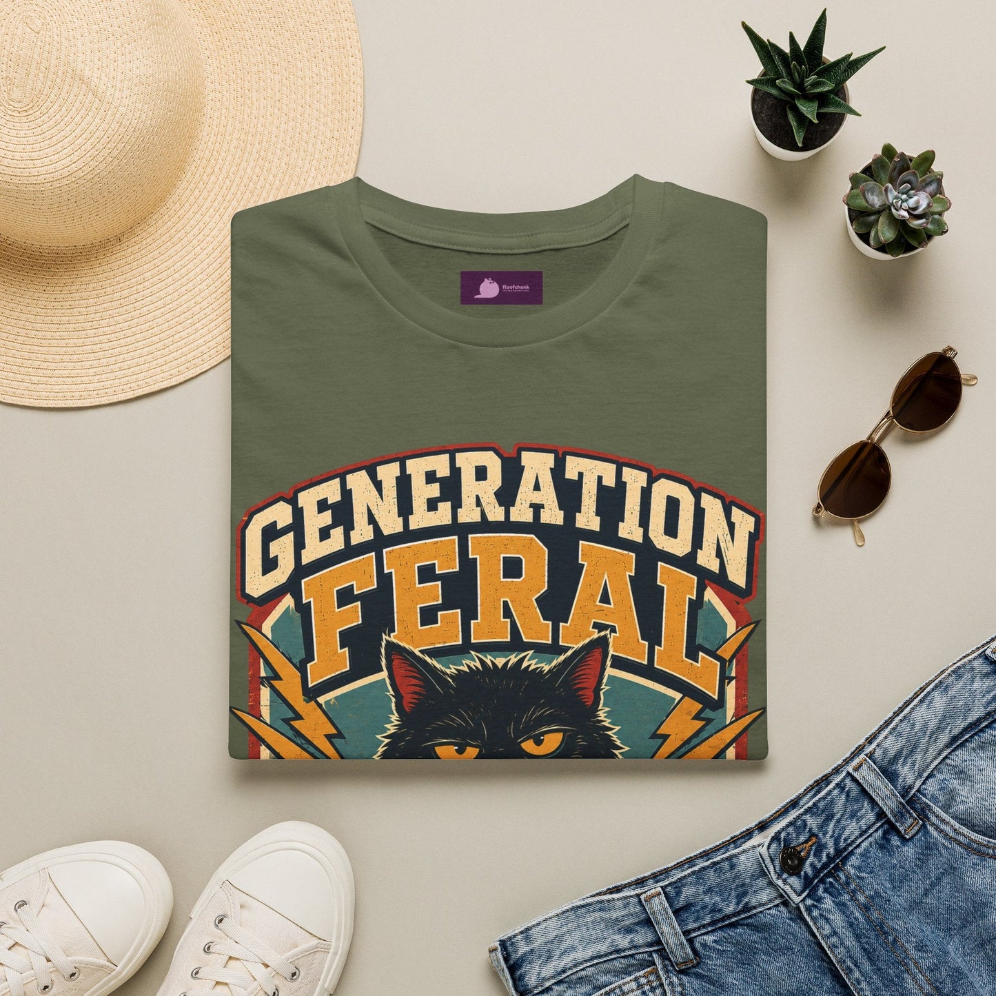 Generation Feral Cat T-Shirt — Retro Moody Cat Graphic Tee - FloofChonk