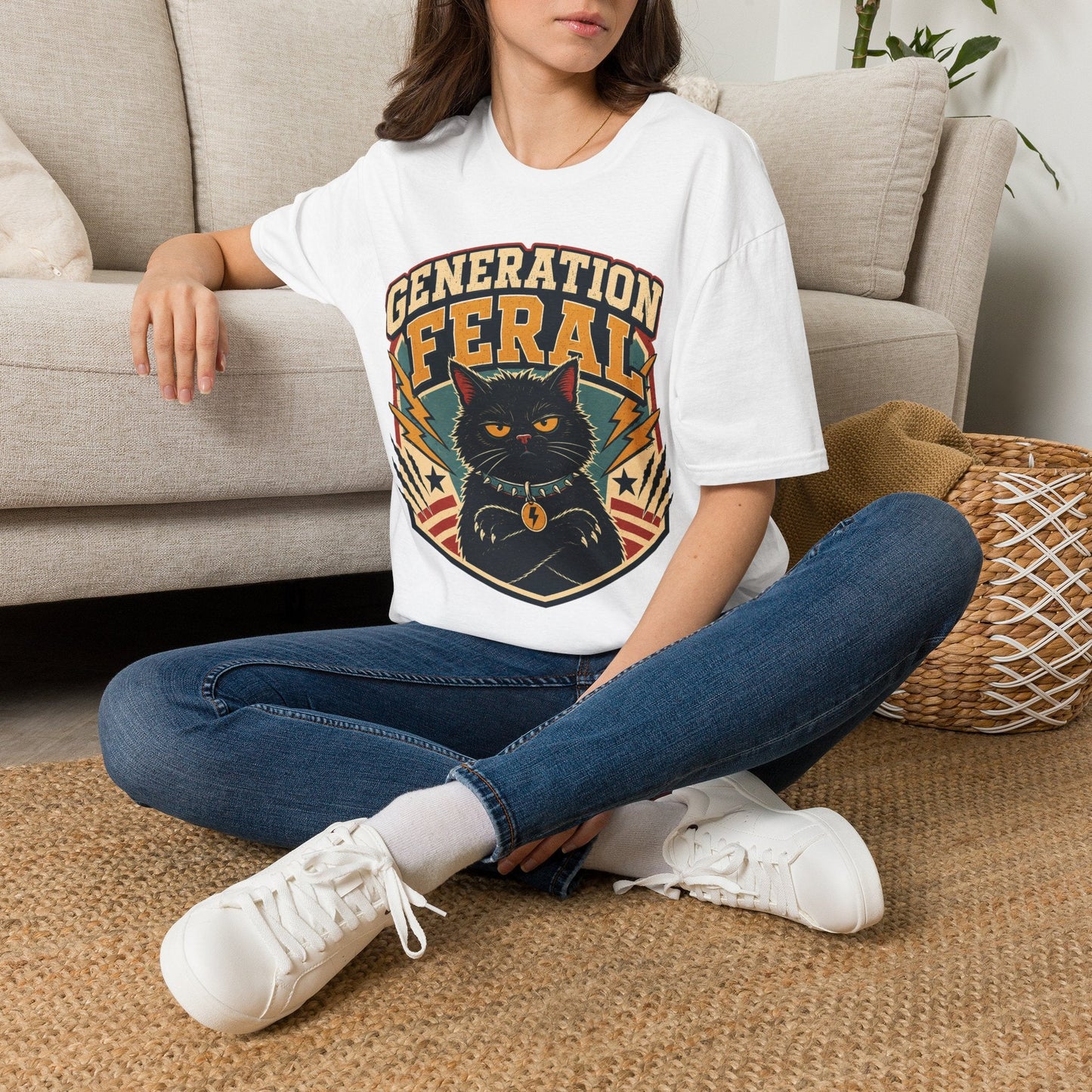 Generation Feral Cat T-Shirt — Retro Moody Cat Graphic Tee - FloofChonk
