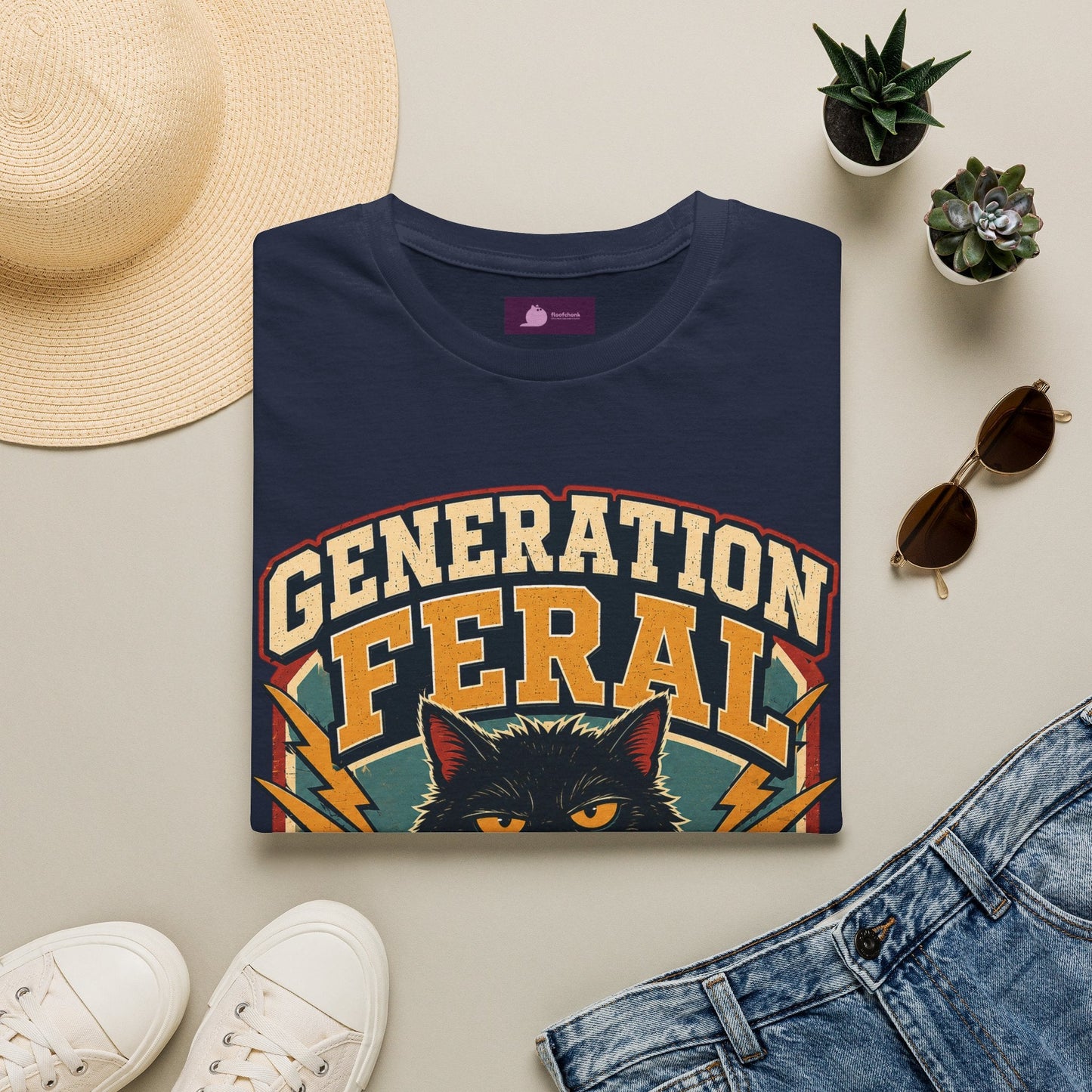 Generation Feral Cat T-Shirt — Retro Moody Cat Graphic Tee - FloofChonk