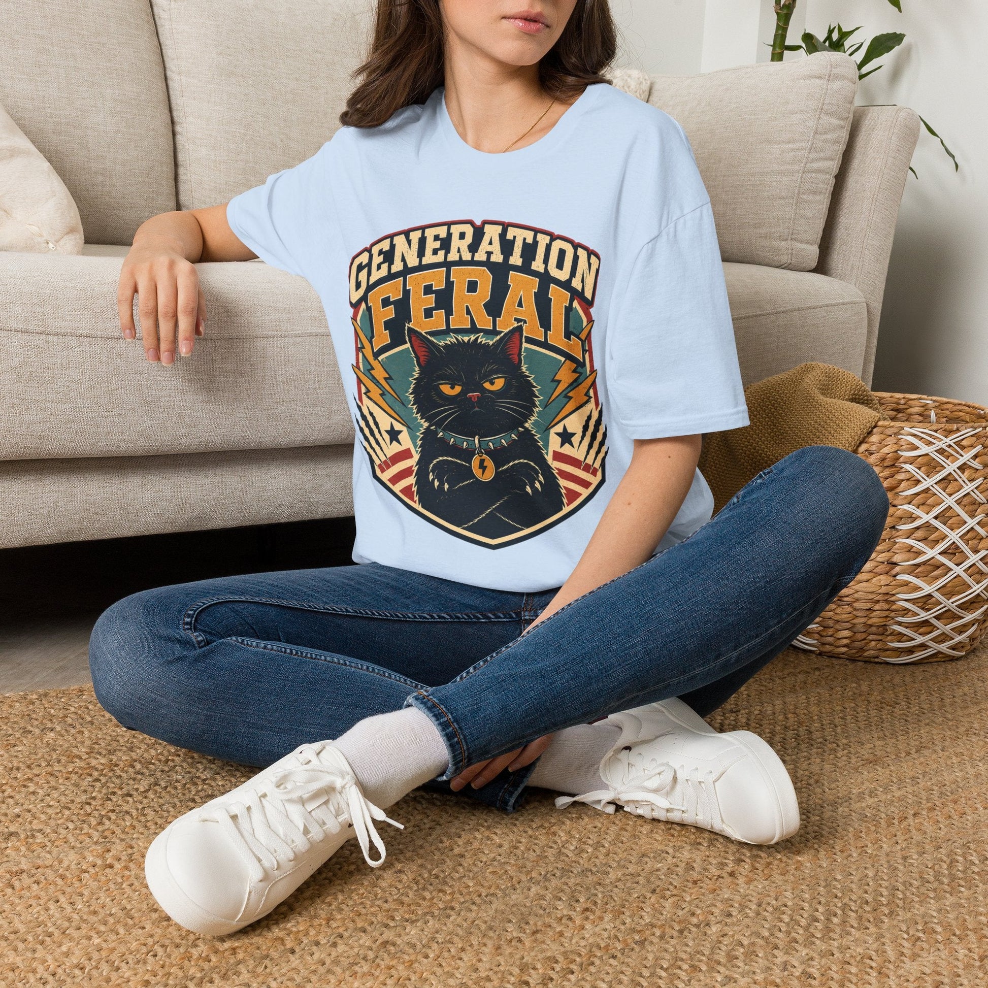 Generation Feral Cat T-Shirt — Retro Moody Cat Graphic Tee - FloofChonk