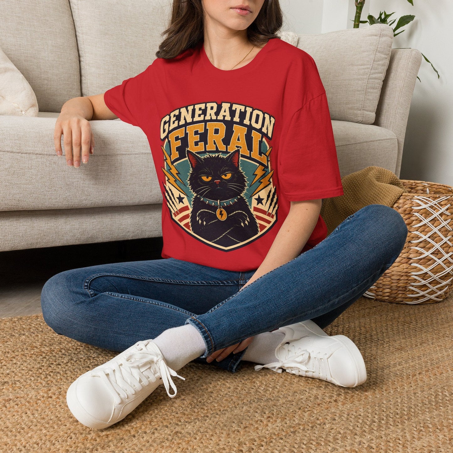 Generation Feral Cat T-Shirt — Retro Moody Cat Graphic Tee - FloofChonk