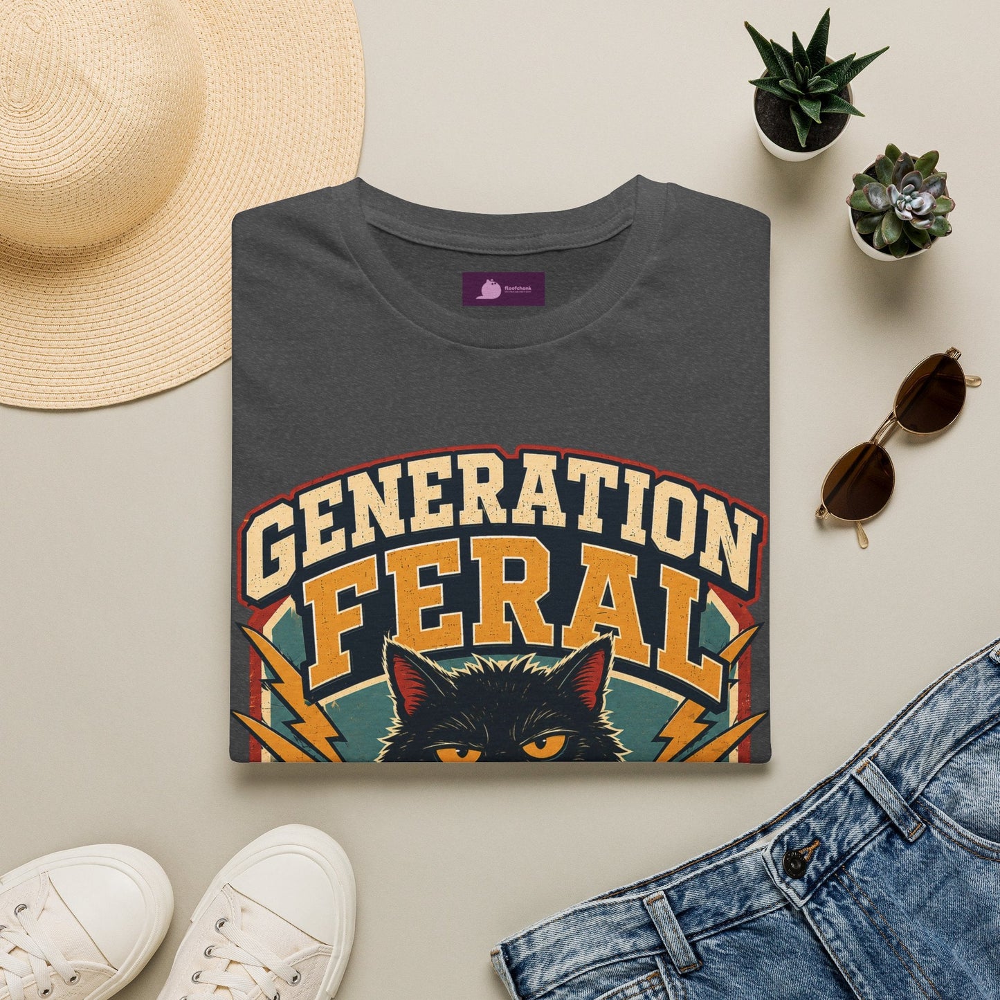 Generation Feral Cat T-Shirt — Retro Moody Cat Graphic Tee - FloofChonk