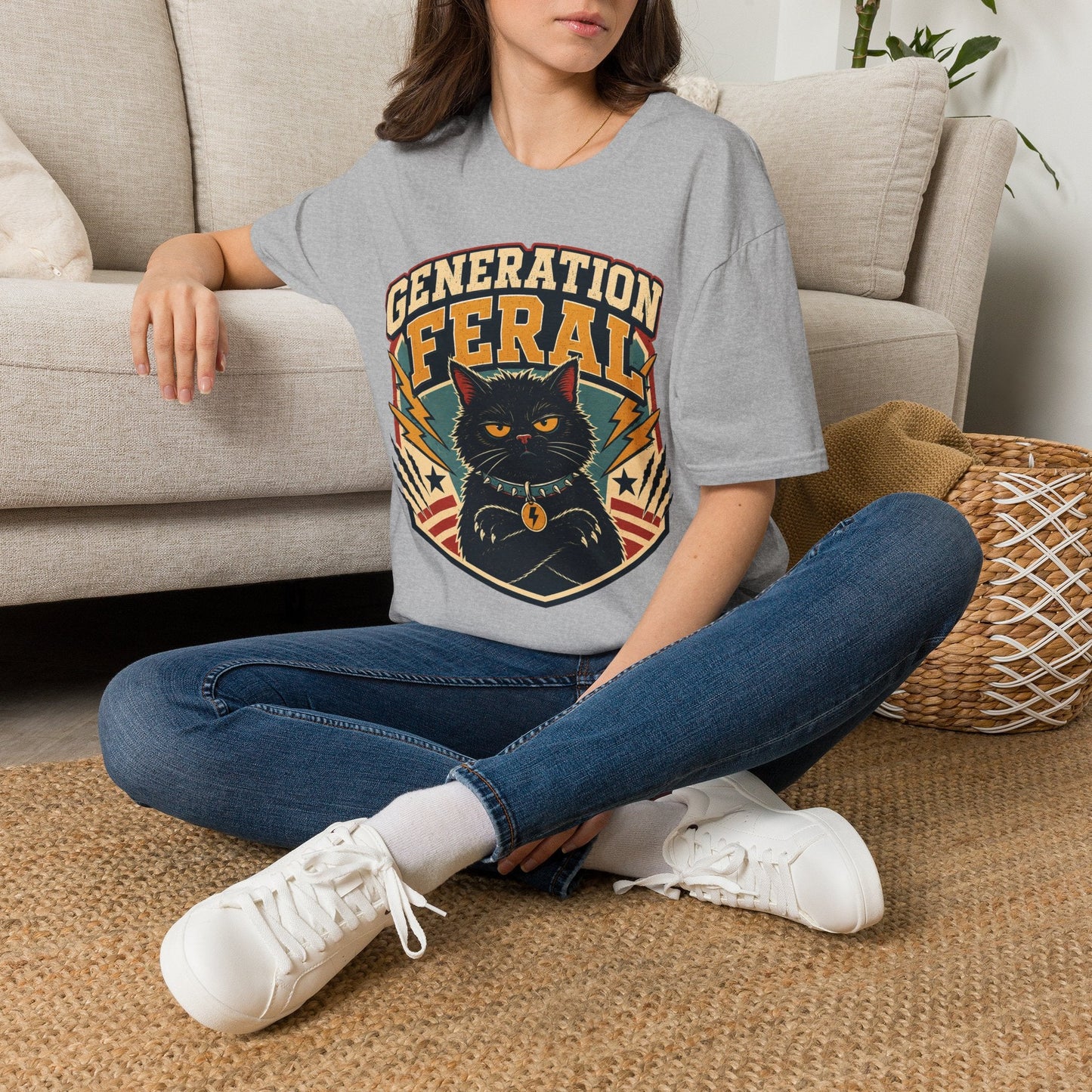 Generation Feral Cat T-Shirt — Retro Moody Cat Graphic Tee - FloofChonk
