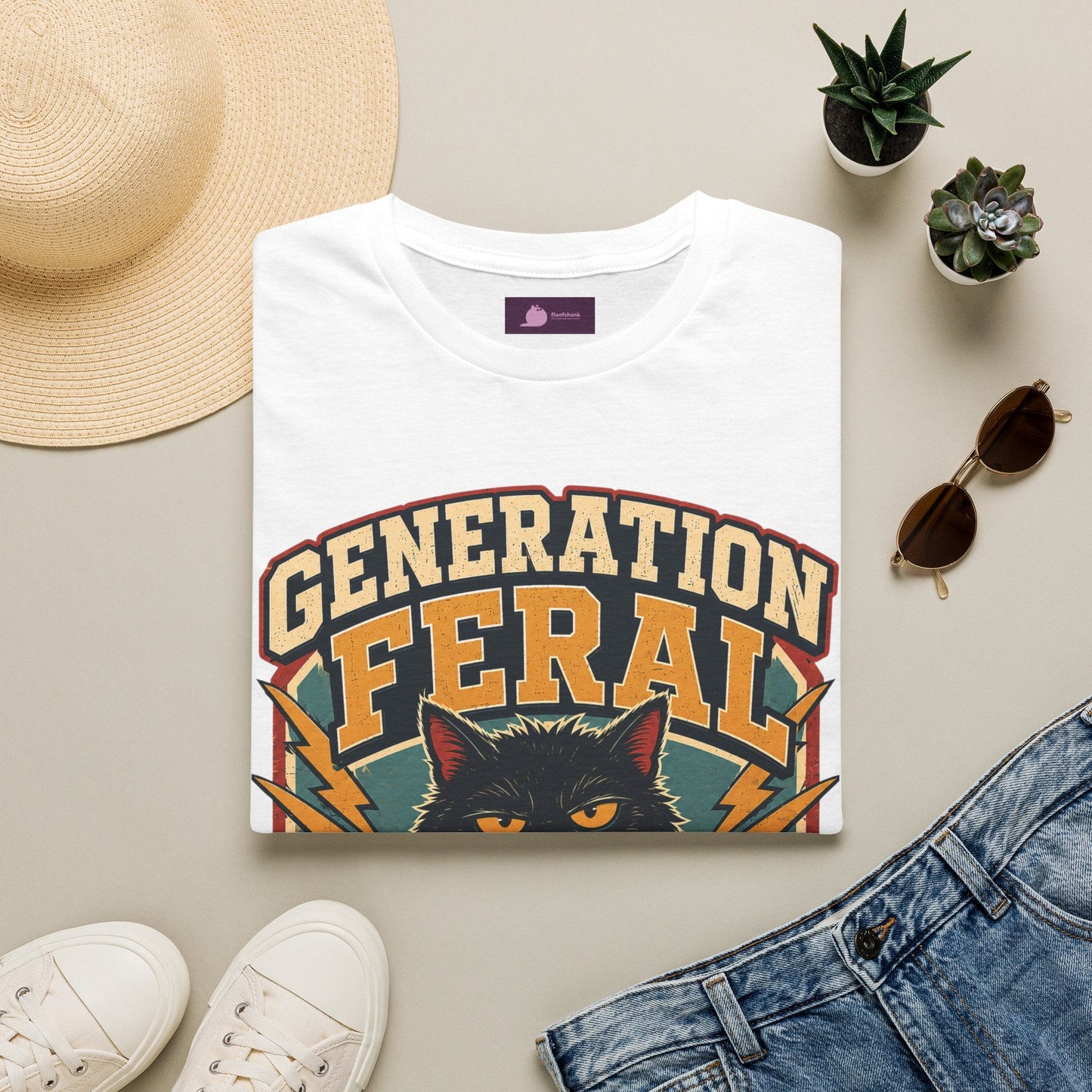 Generation Feral Cat T-Shirt — Retro Moody Cat Graphic Tee - FloofChonk