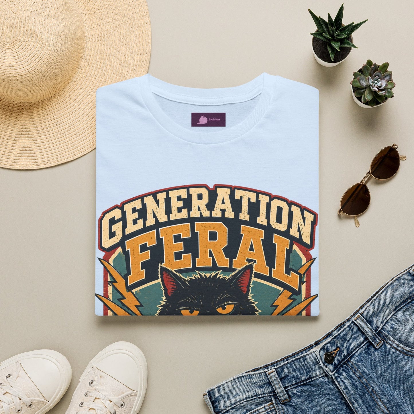 Generation Feral Cat T-Shirt — Retro Moody Cat Graphic Tee - FloofChonk