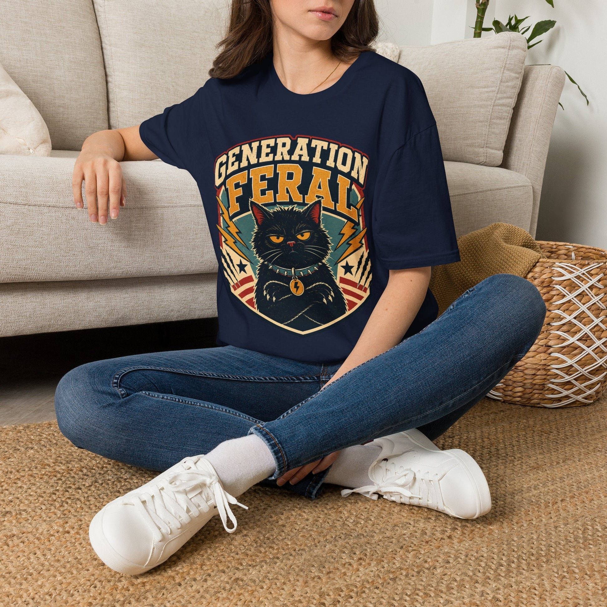 Generation Feral Cat T-Shirt — Retro Moody Cat Graphic Tee - FloofChonk