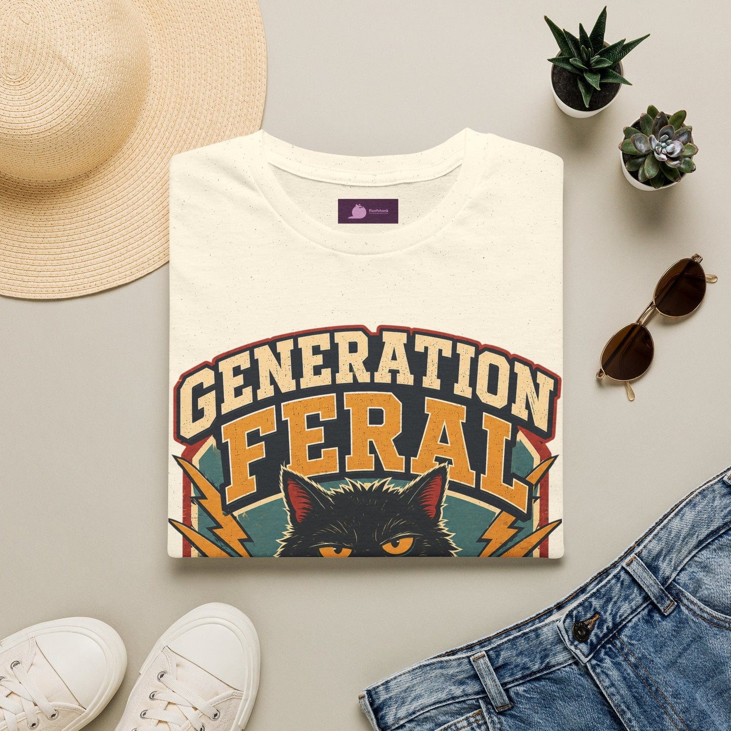 Generation Feral Cat T-Shirt — Retro Moody Cat Graphic Tee - FloofChonk