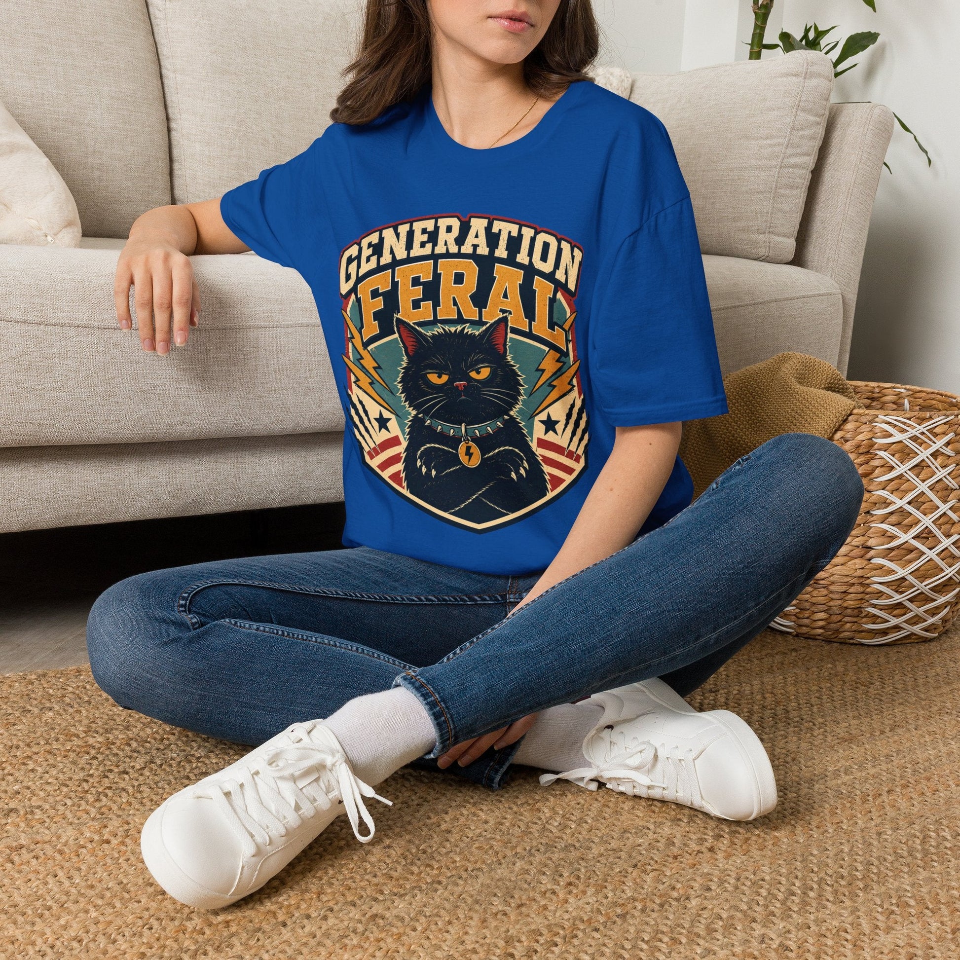 Generation Feral Cat T-Shirt — Retro Moody Cat Graphic Tee - FloofChonk