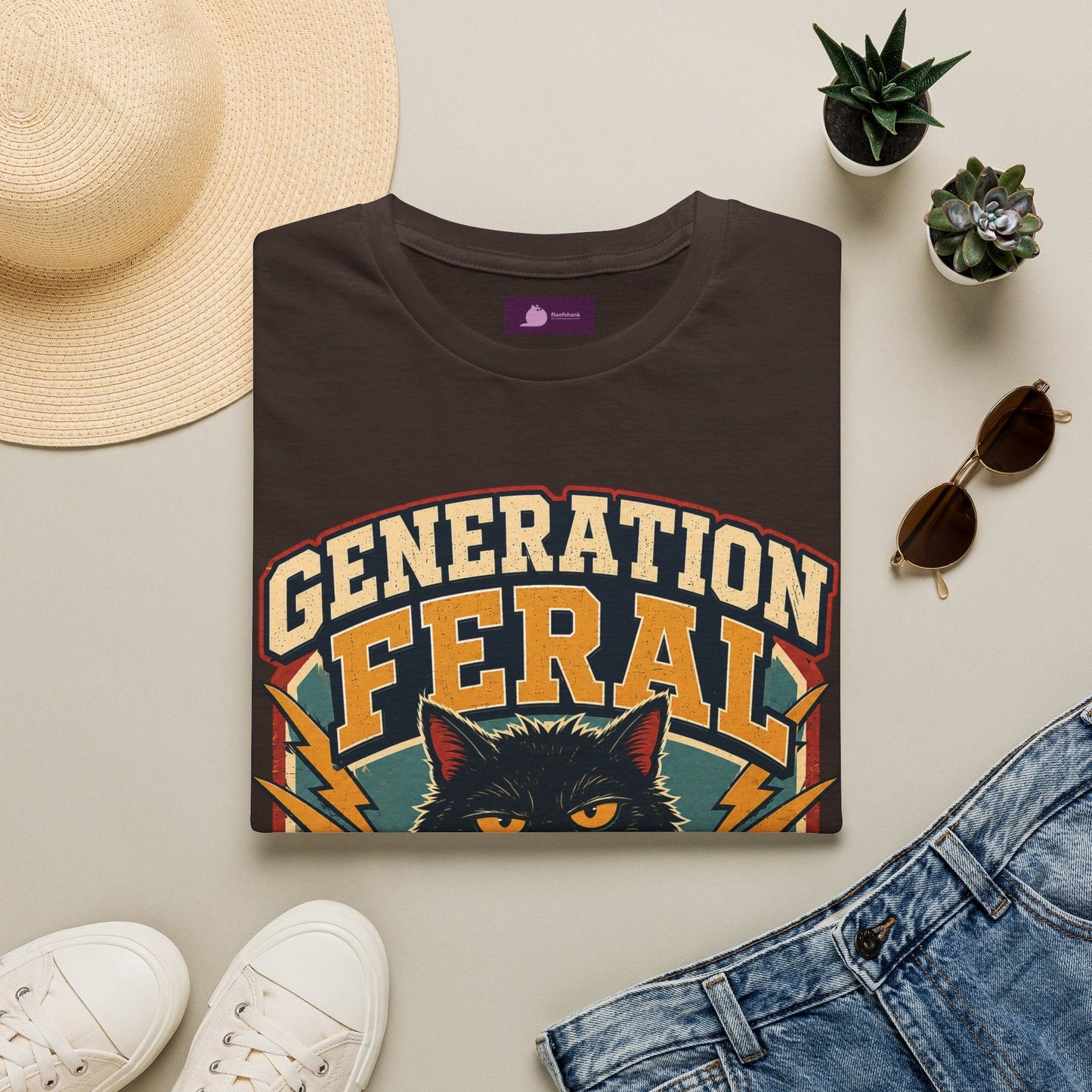 Generation Feral Cat T-Shirt — Retro Moody Cat Graphic Tee - FloofChonk