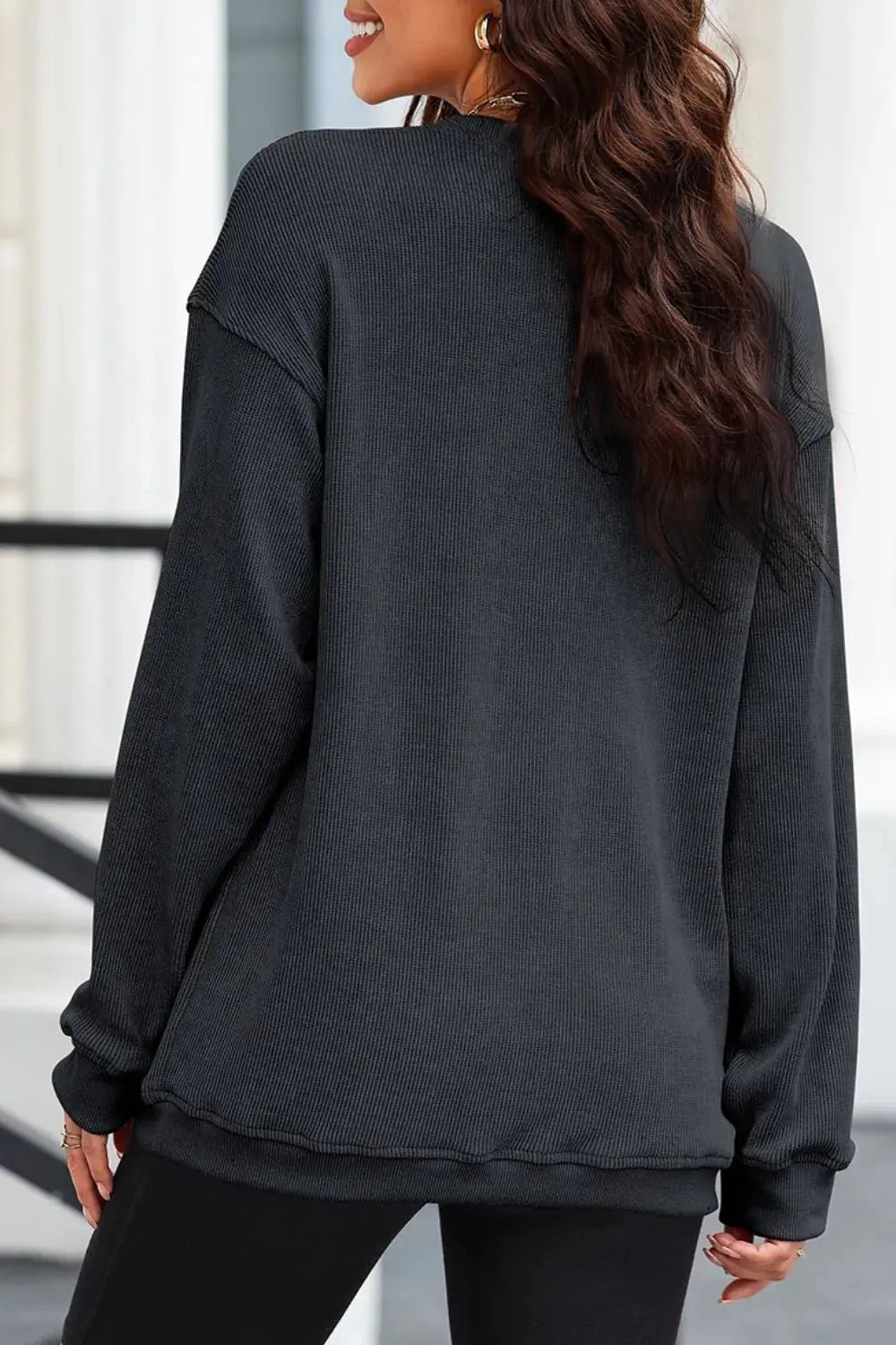 Glitter Ghost Round Neck Long Sleeve Sweatshirt - FloofChonk