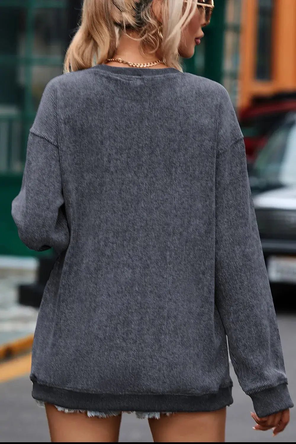 Glitter Ghost Round Neck Long Sleeve Sweatshirt - FloofChonk