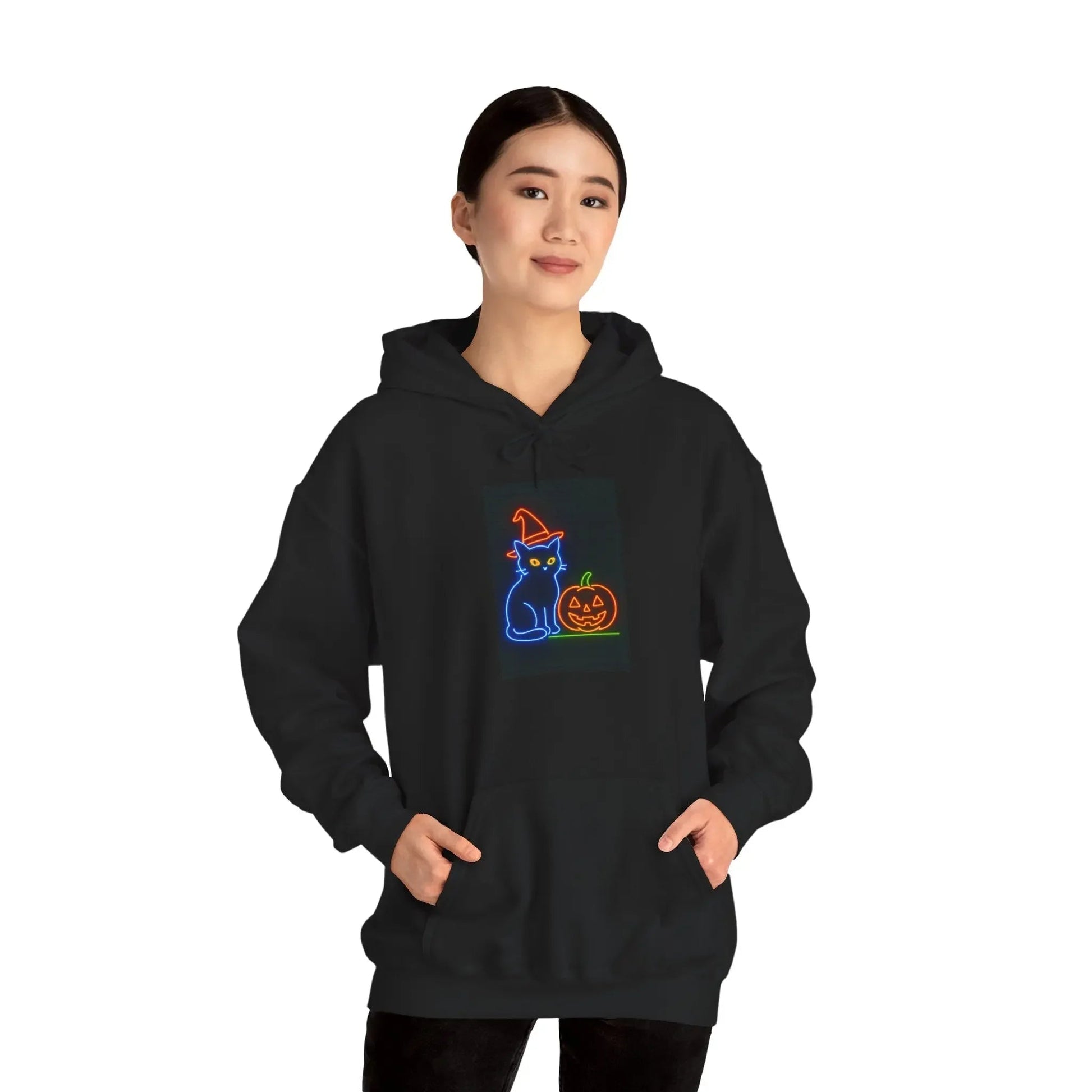 Halloween Cat Hoodie, Cozy Fall Apparel, Spooky Season Outfit, Gift for Cat Lovers, Unisex Sweatshirt, Halloween Sweatshirt, Cat Lover Gift, - FloofChonk