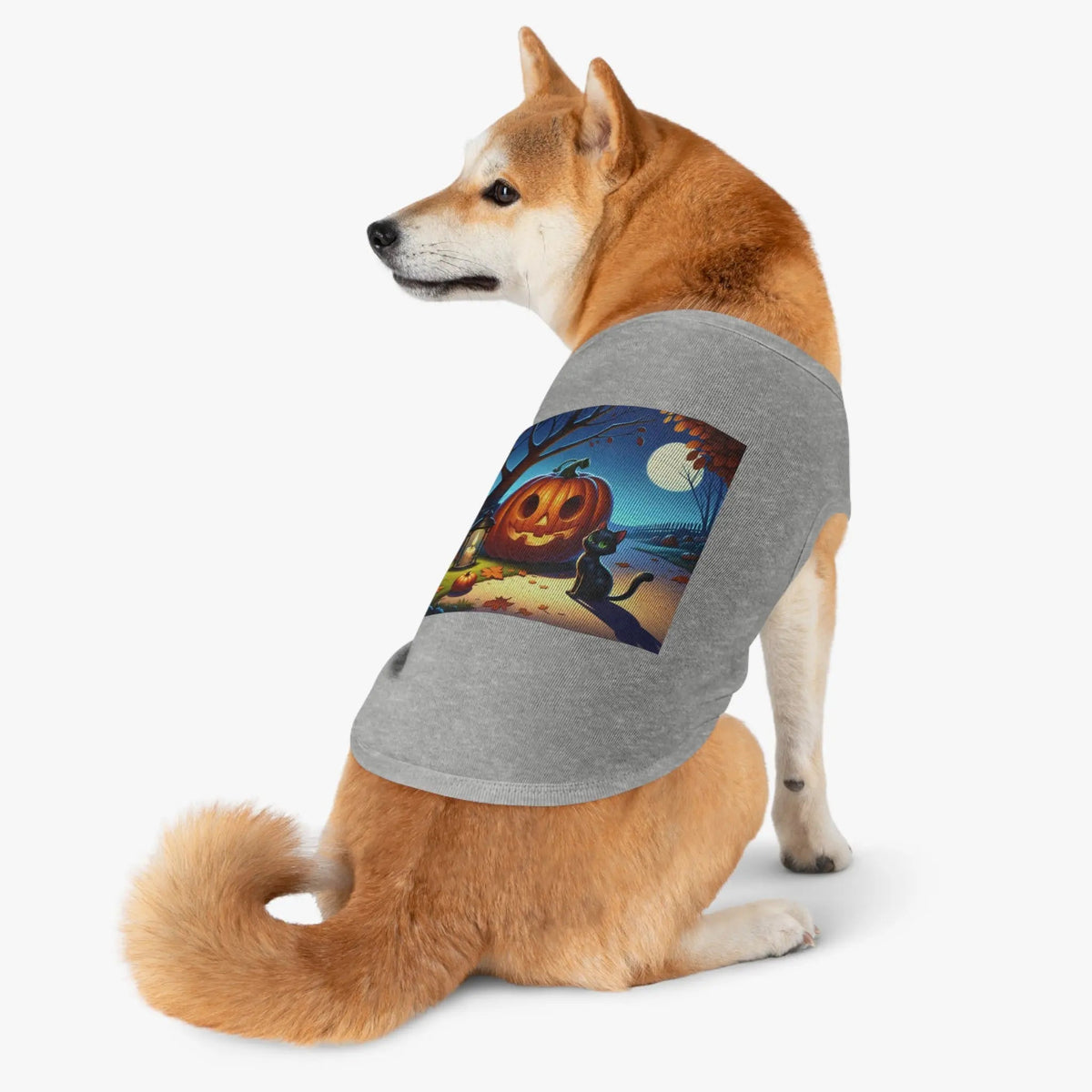 Halloween Cat & Pumpkin Pet Tank Top, Cute Pet Costume, Fall Pet Apparel, Dog Pumpkin Shirt, Cat Halloween Outfit - FloofChonk