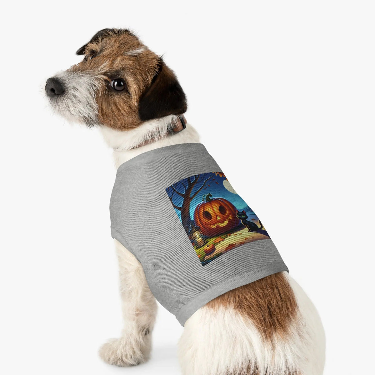 Halloween Cat & Pumpkin Pet Tank Top, Cute Pet Costume, Fall Pet Apparel, Dog Pumpkin Shirt, Cat Halloween Outfit - FloofChonk
