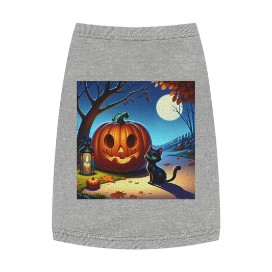 Halloween Cat & Pumpkin Pet Tank Top, Cute Pet Costume, Fall Pet Apparel, Dog Pumpkin Shirt, Cat Halloween Outfit - FloofChonk