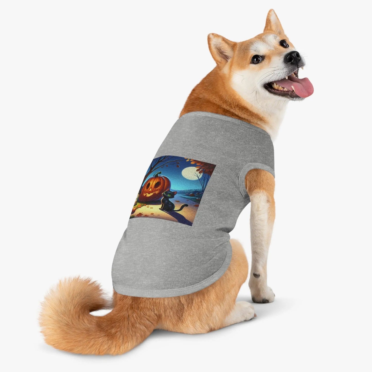 Halloween Cat & Pumpkin Pet Tank Top, Cute Pet Costume, Fall Pet Apparel, Dog Pumpkin Shirt, Cat Halloween Outfit - FloofChonk