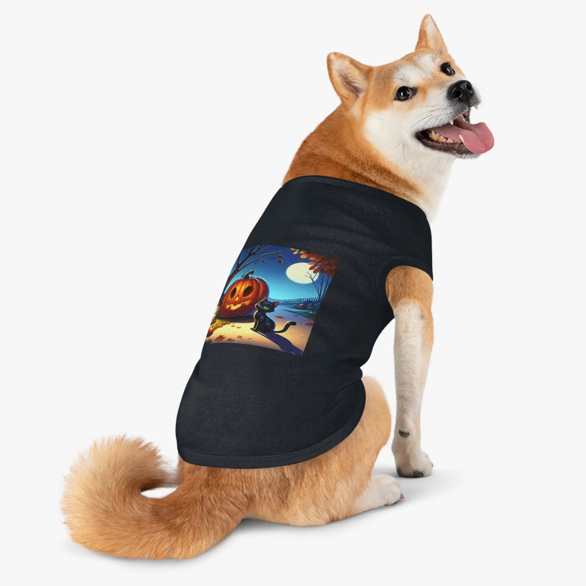 Halloween Cat & Pumpkin Pet Tank Top, Cute Pet Costume, Fall Pet Apparel, Dog Pumpkin Shirt, Cat Halloween Outfit - FloofChonk