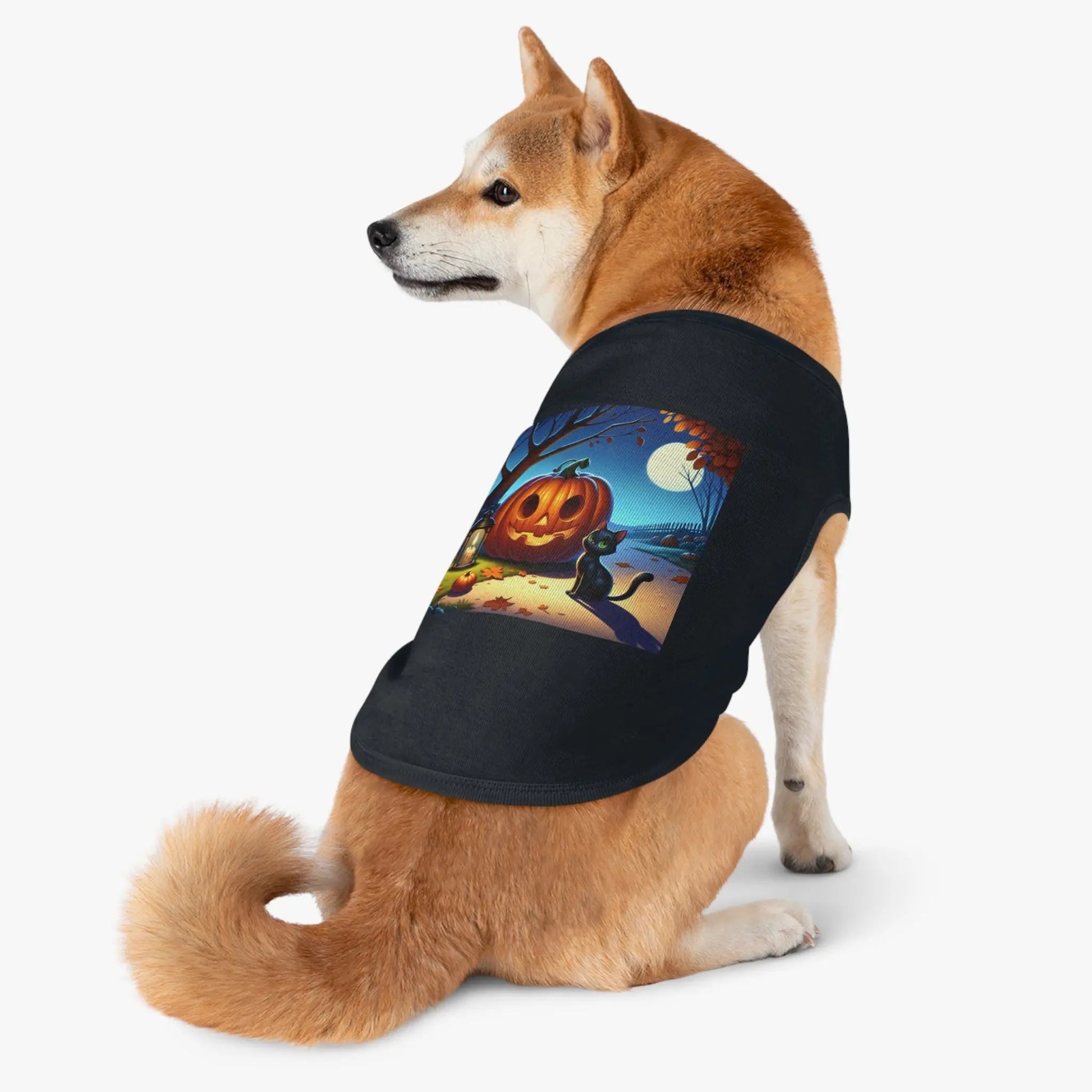 Halloween Cat & Pumpkin Pet Tank Top, Cute Pet Costume, Fall Pet Apparel, Dog Pumpkin Shirt, Cat Halloween Outfit - FloofChonk